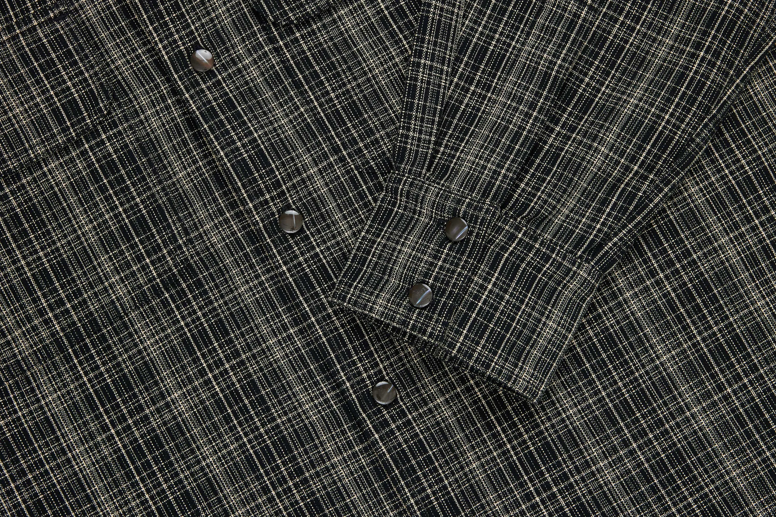 Open Collar Shirt ~ Black Micro Plaid
