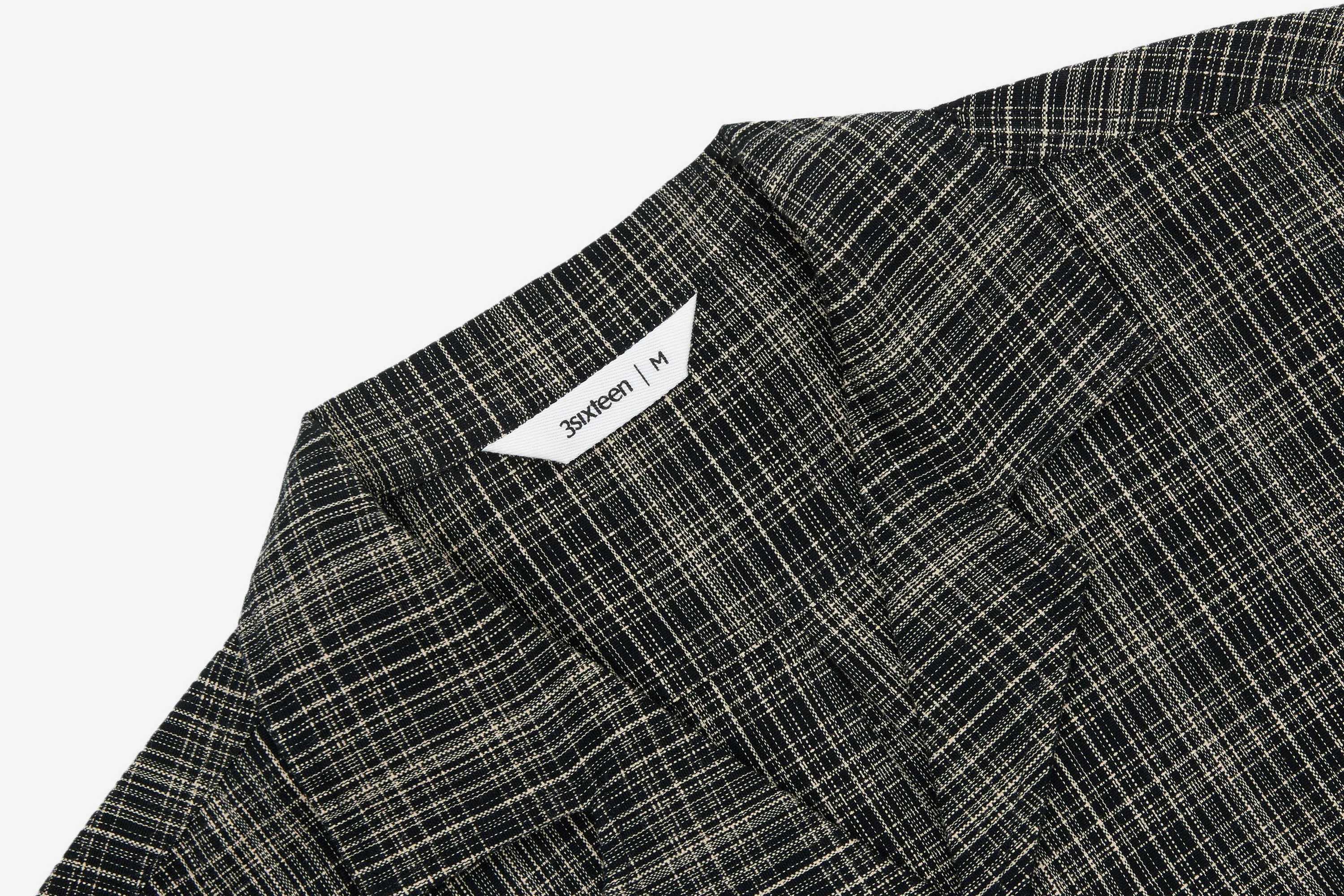 Open Collar Shirt ~ Black Micro Plaid