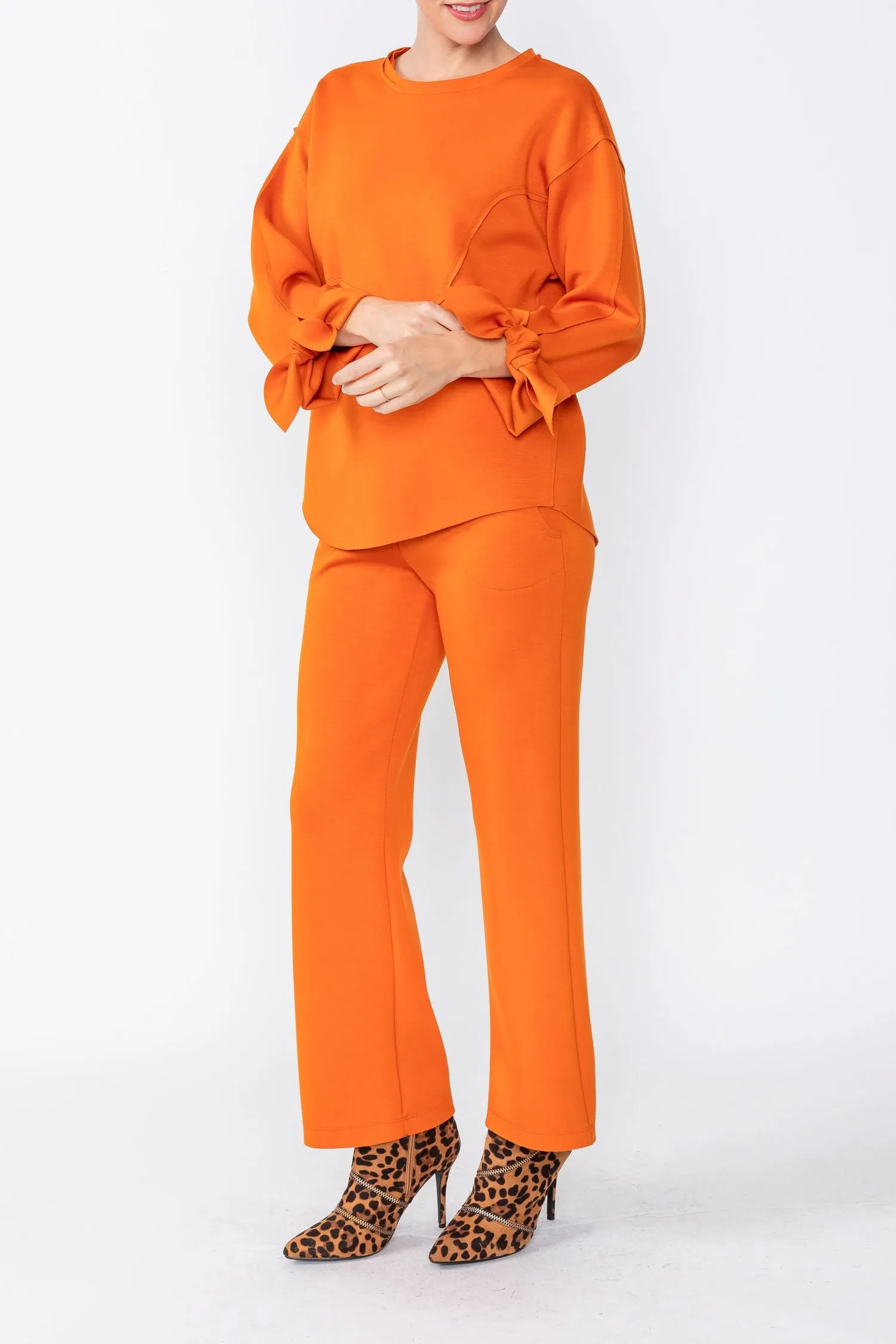 Orange Asymmetrical Cut Sleeve Tie Top