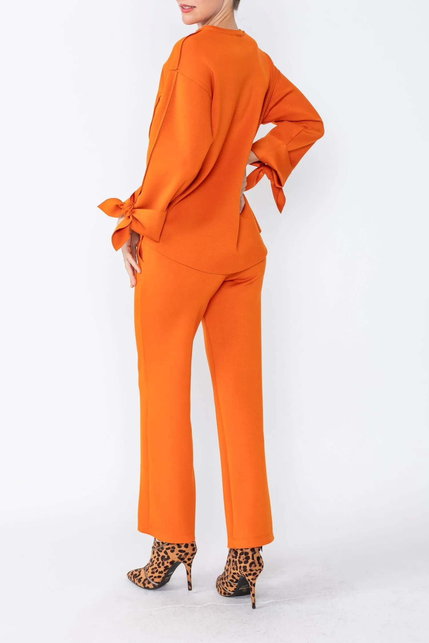 Orange Asymmetrical Cut Sleeve Tie Top