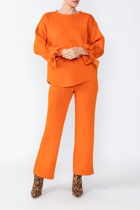 Orange Asymmetrical Cut Sleeve Tie Top