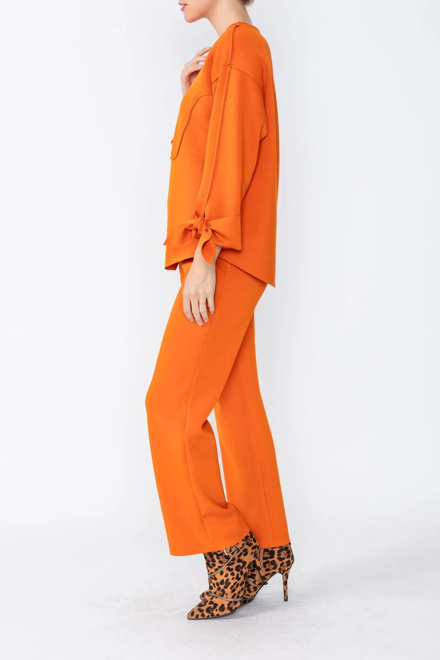 Orange Asymmetrical Cut Sleeve Tie Top