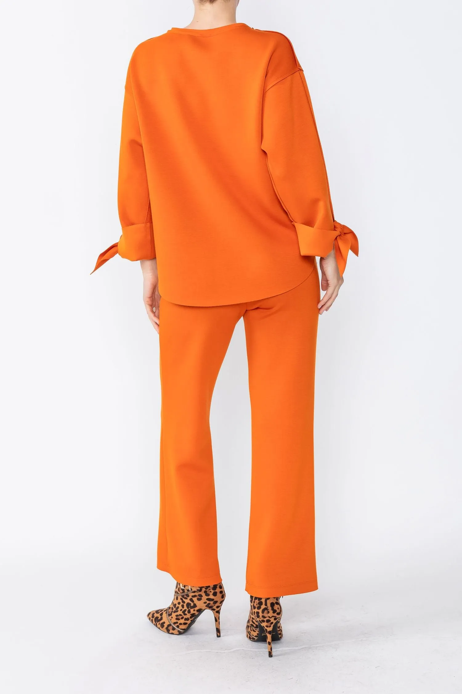 Orange Asymmetrical Cut Sleeve Tie Top