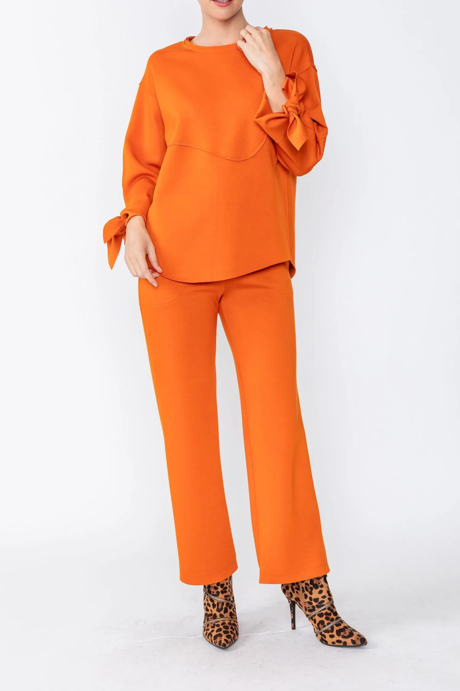 Orange Asymmetrical Cut Sleeve Tie Top