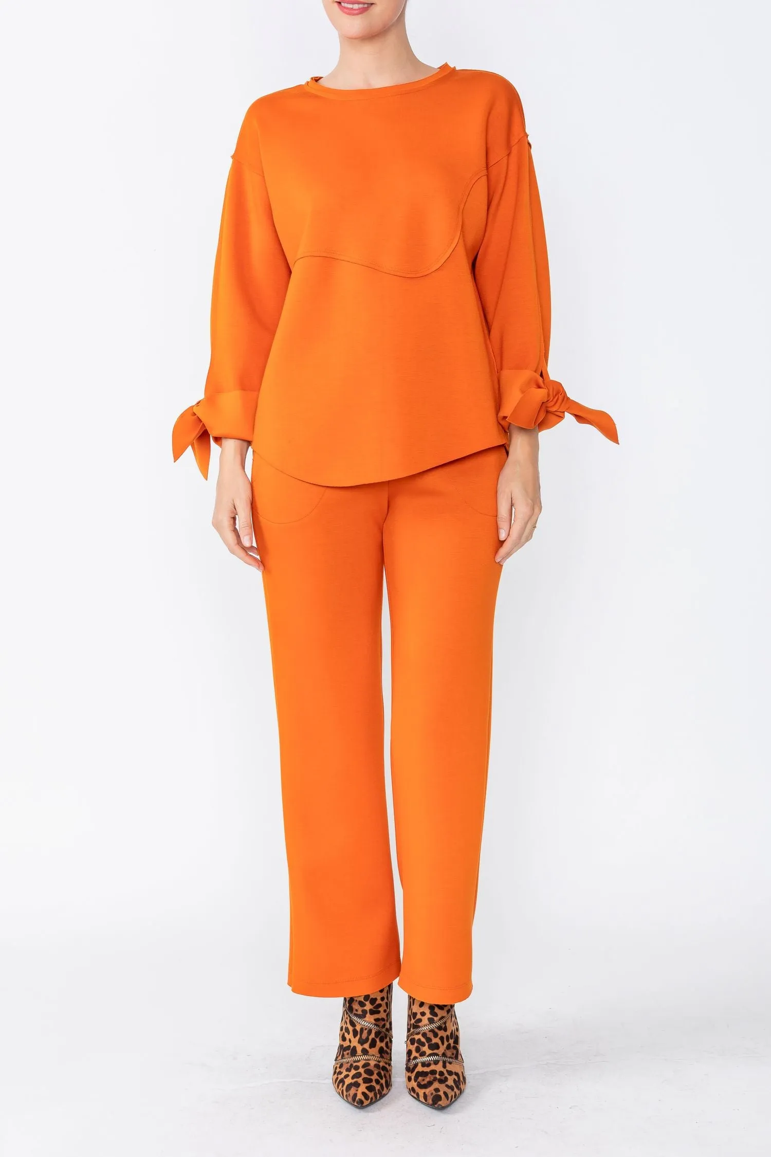 Orange Asymmetrical Cut Sleeve Tie Top