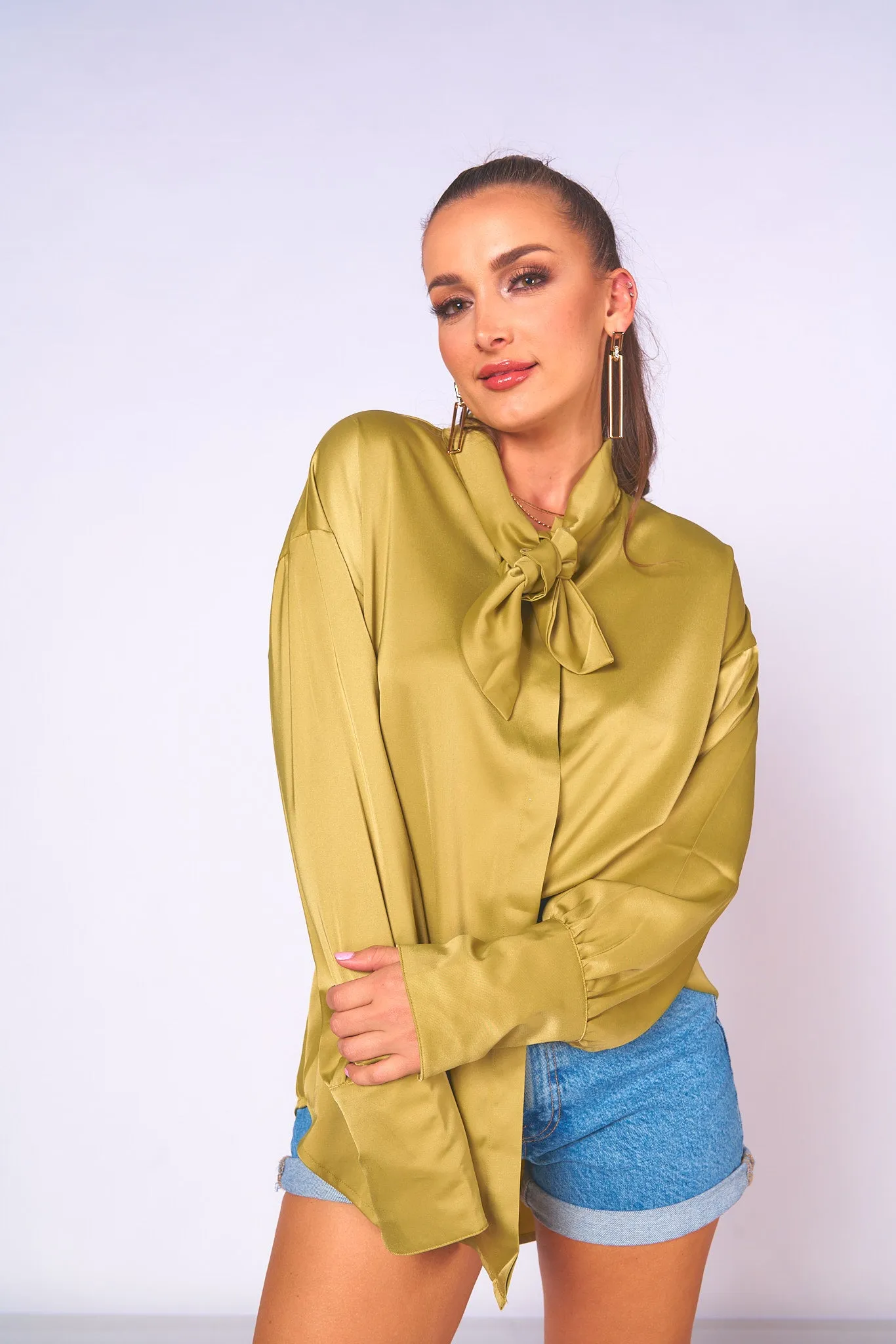 Oversize Bow-Tie Satin Top