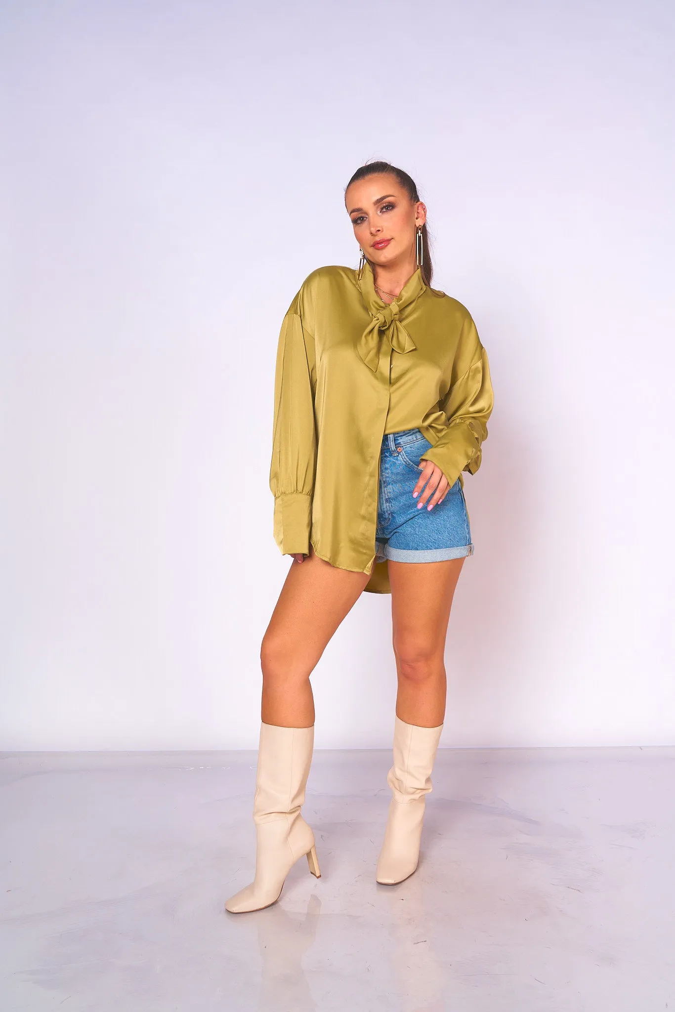 Oversize Bow-Tie Satin Top