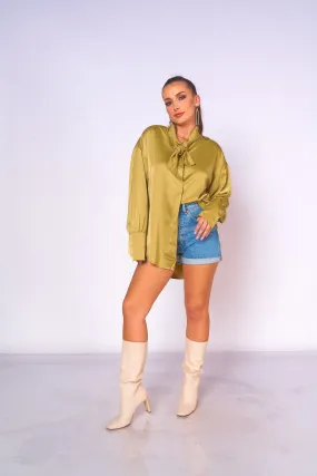 Oversize Bow-Tie Satin Top
