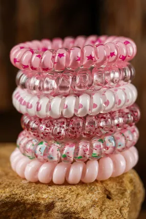 Pink Cute Gradient Starry Dotty Phone Cord Scrunchie Set
