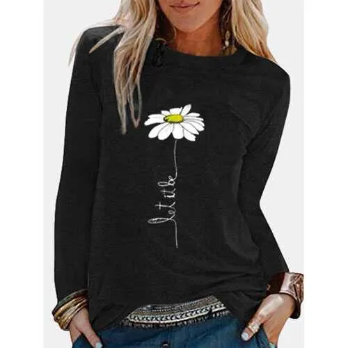 Simple Flower Print Long Sleeves T-shirt