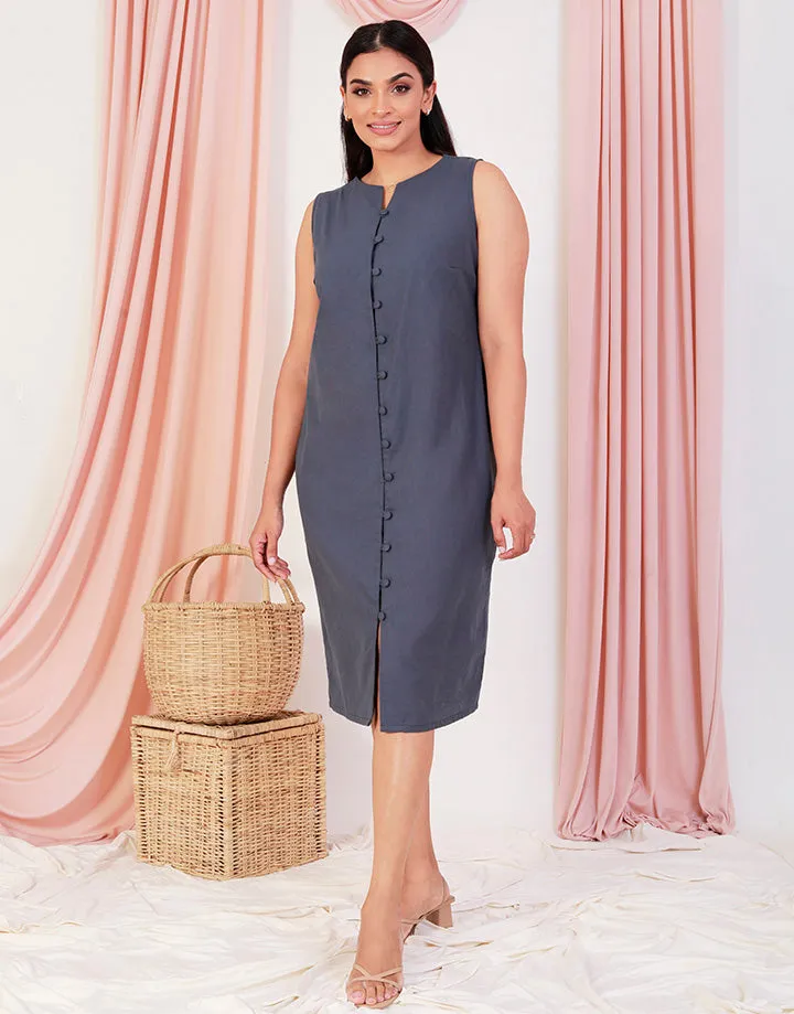 Sleeveless Shift Dress with Covered Buttons