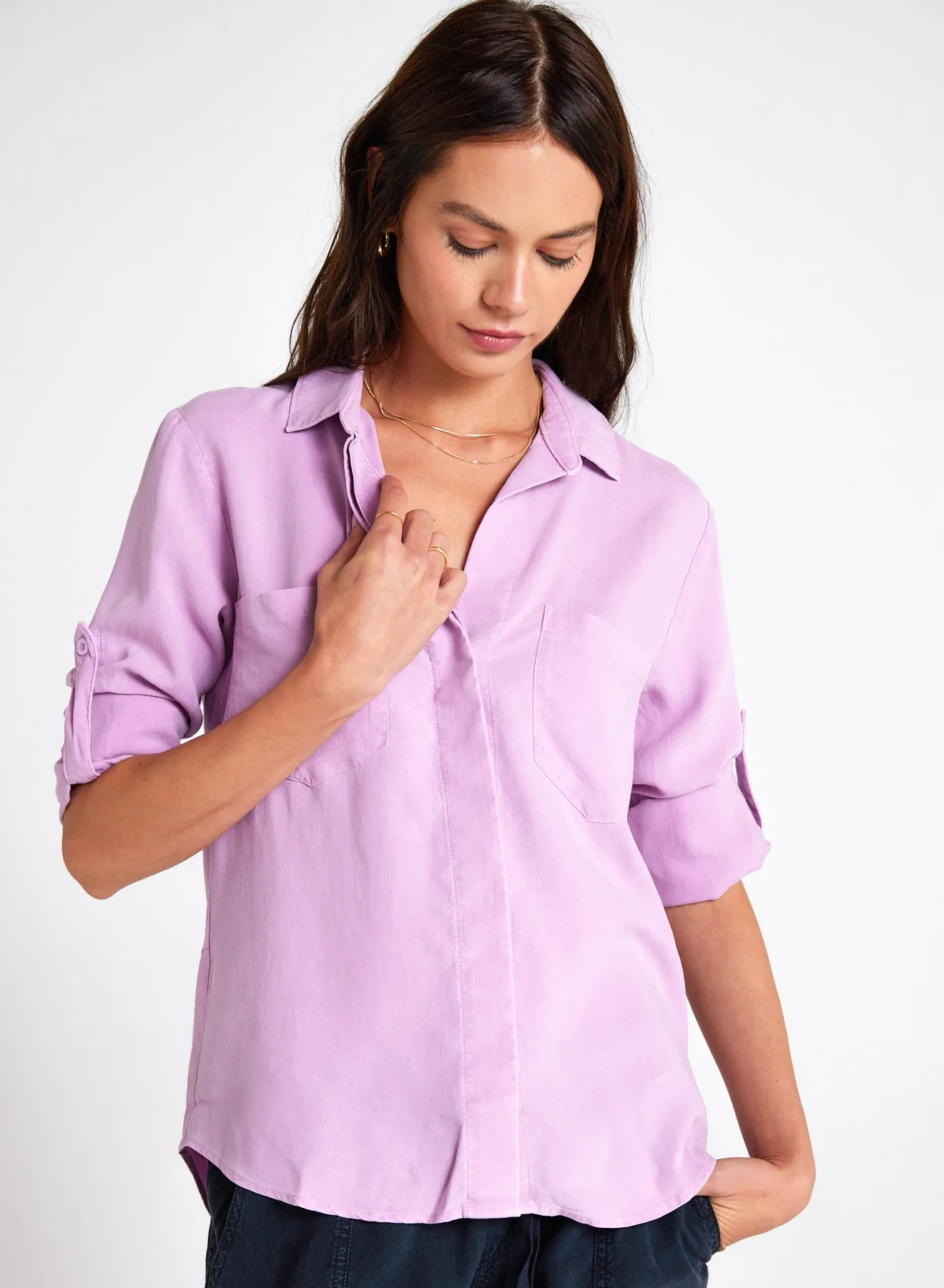 Split Back Button Down - Orchid Blush