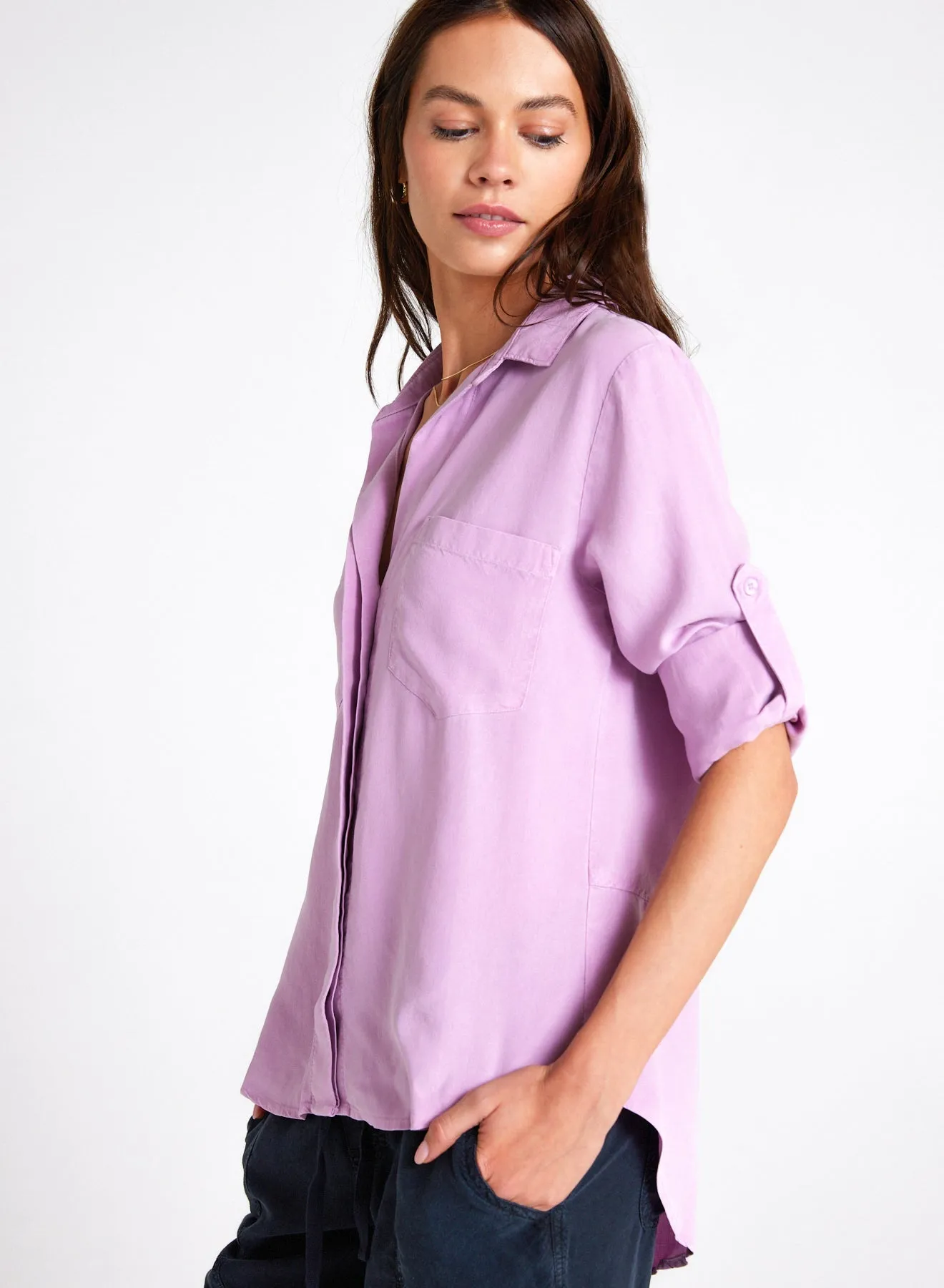 Split Back Button Down - Orchid Blush