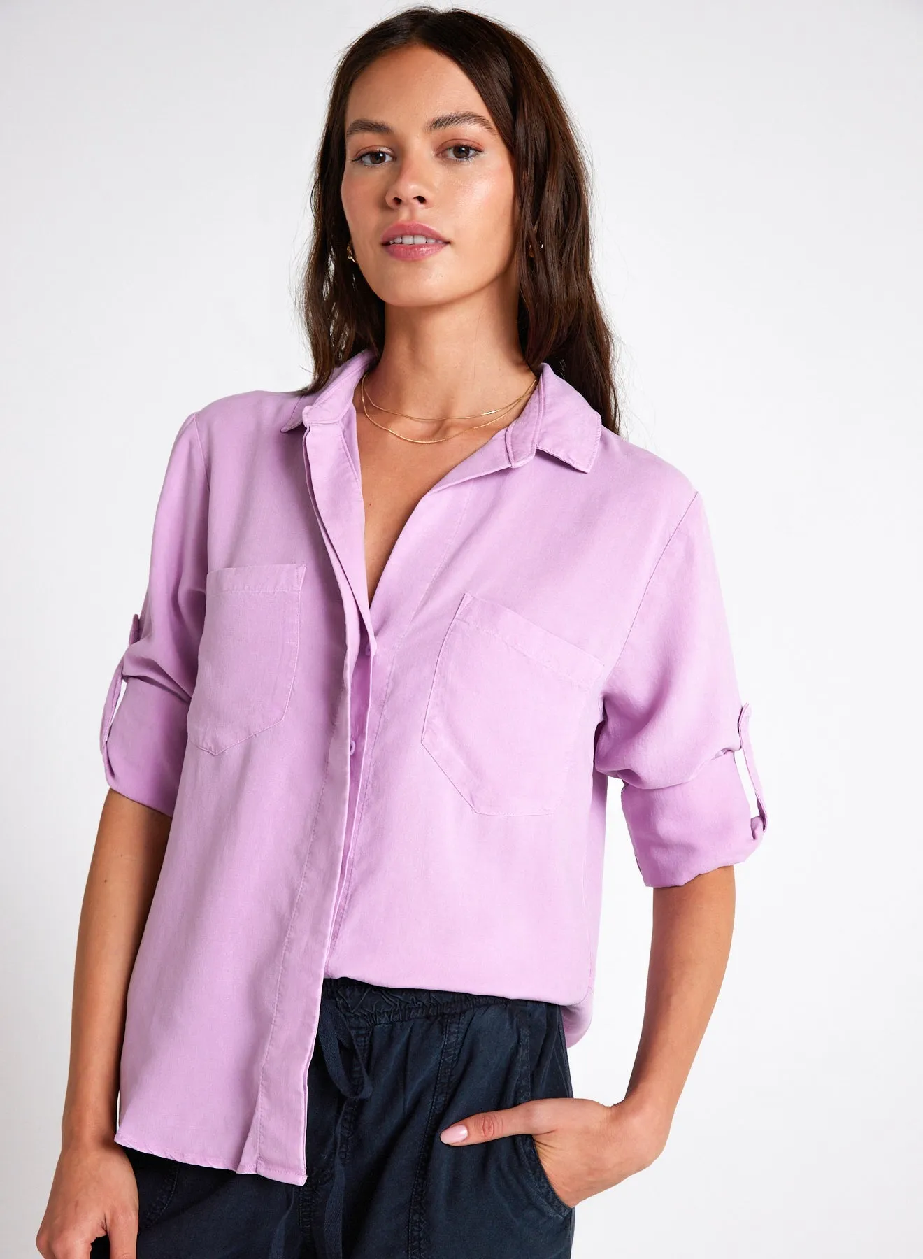 Split Back Button Down - Orchid Blush