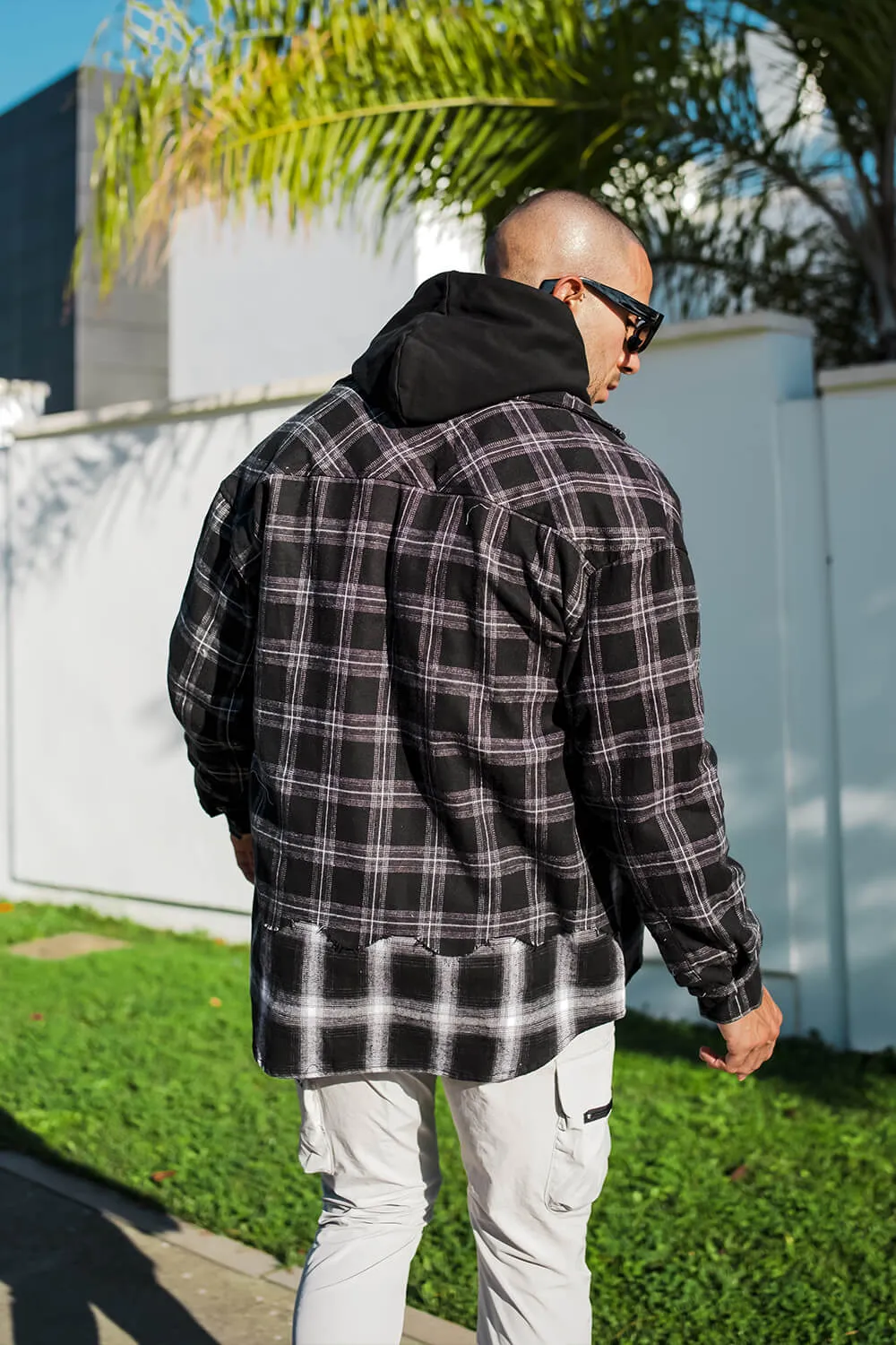 Split Check Flannel Shirt - Black/White