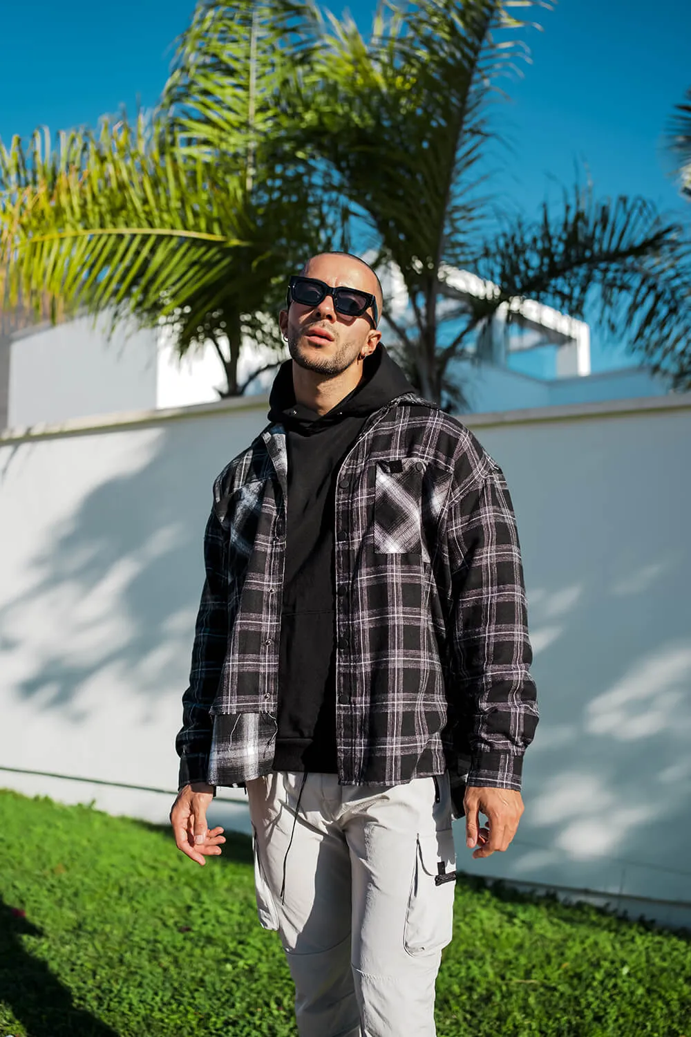 Split Check Flannel Shirt - Black/White