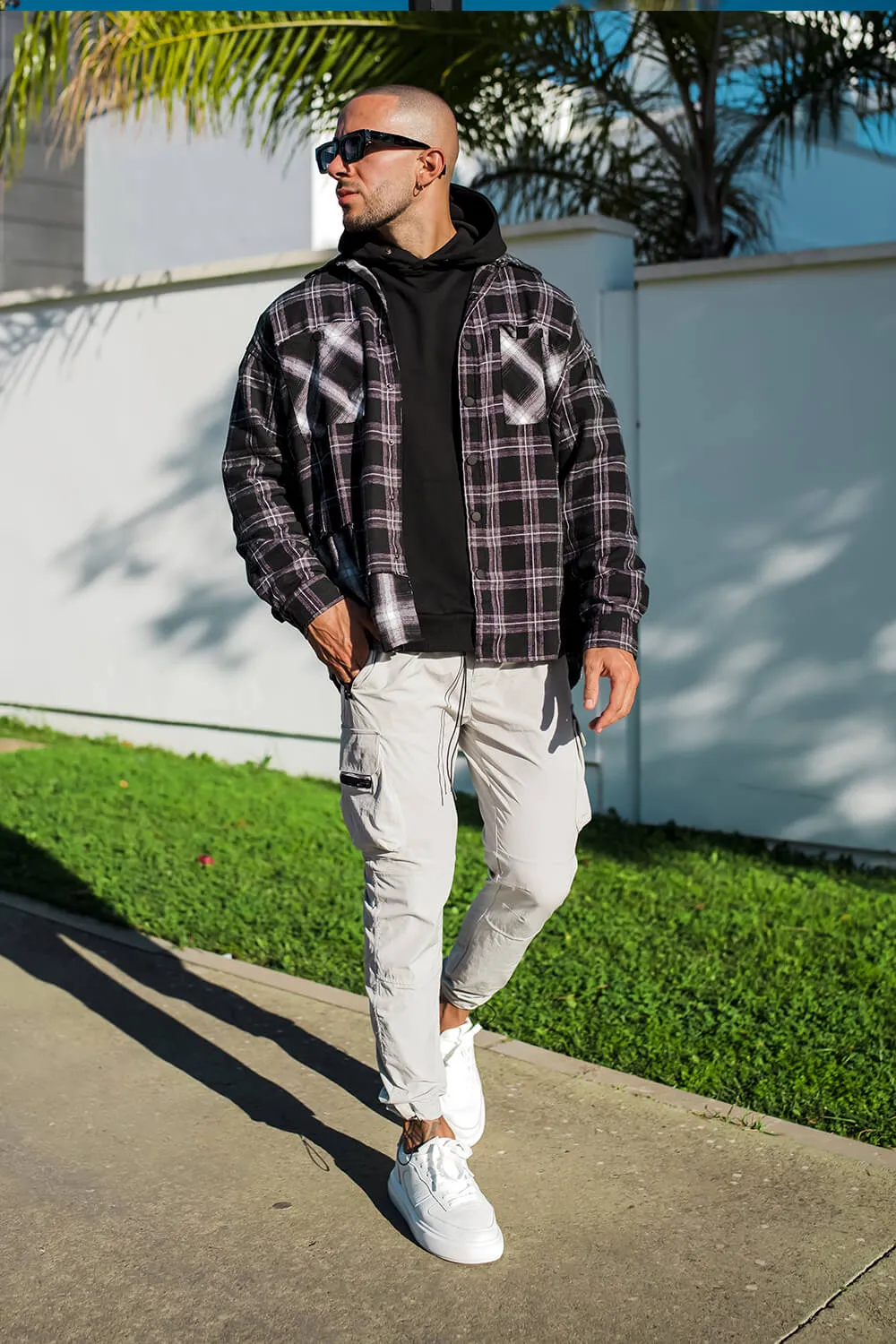 Split Check Flannel Shirt - Black/White