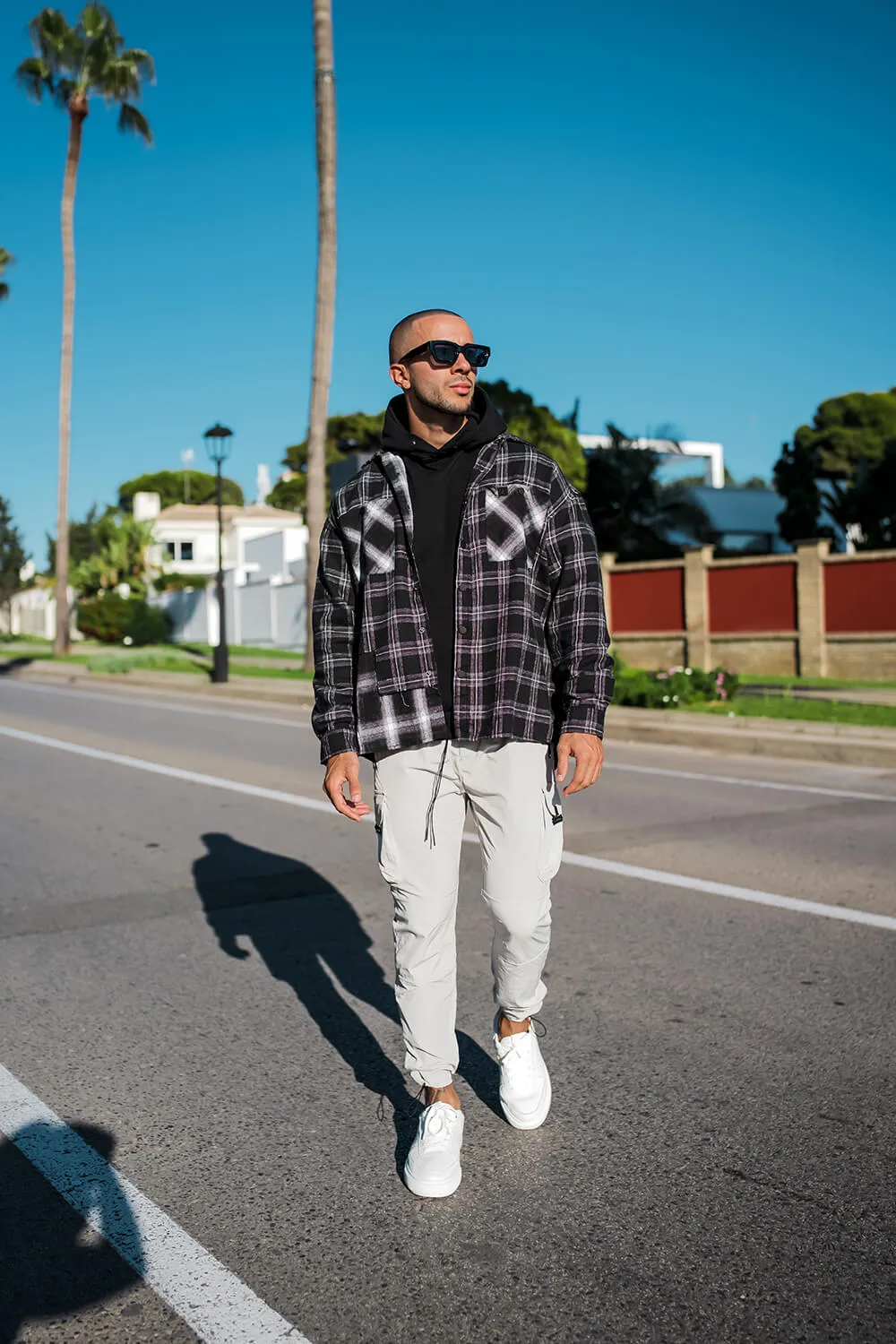 Split Check Flannel Shirt - Black/White