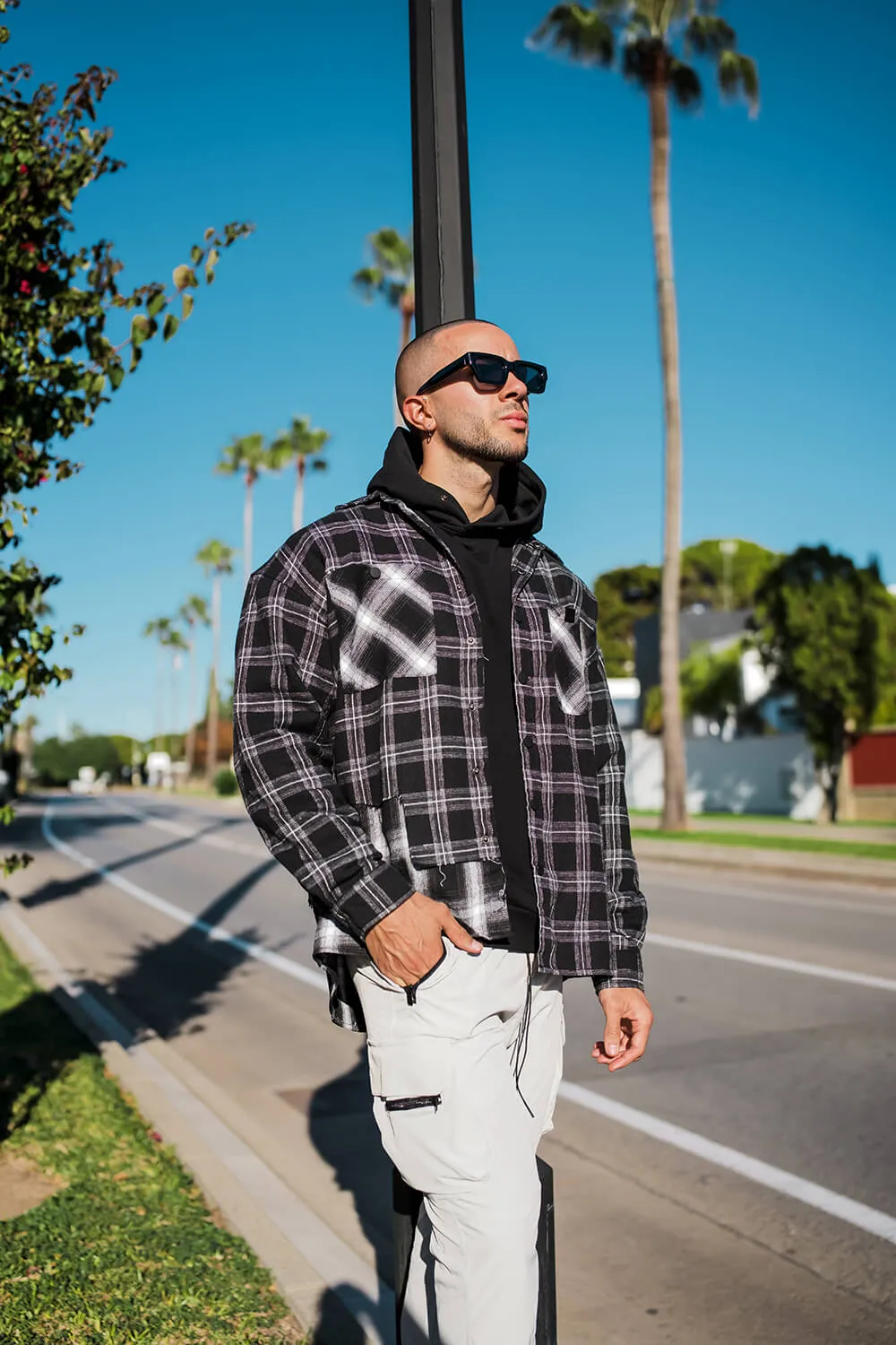 Split Check Flannel Shirt - Black/White