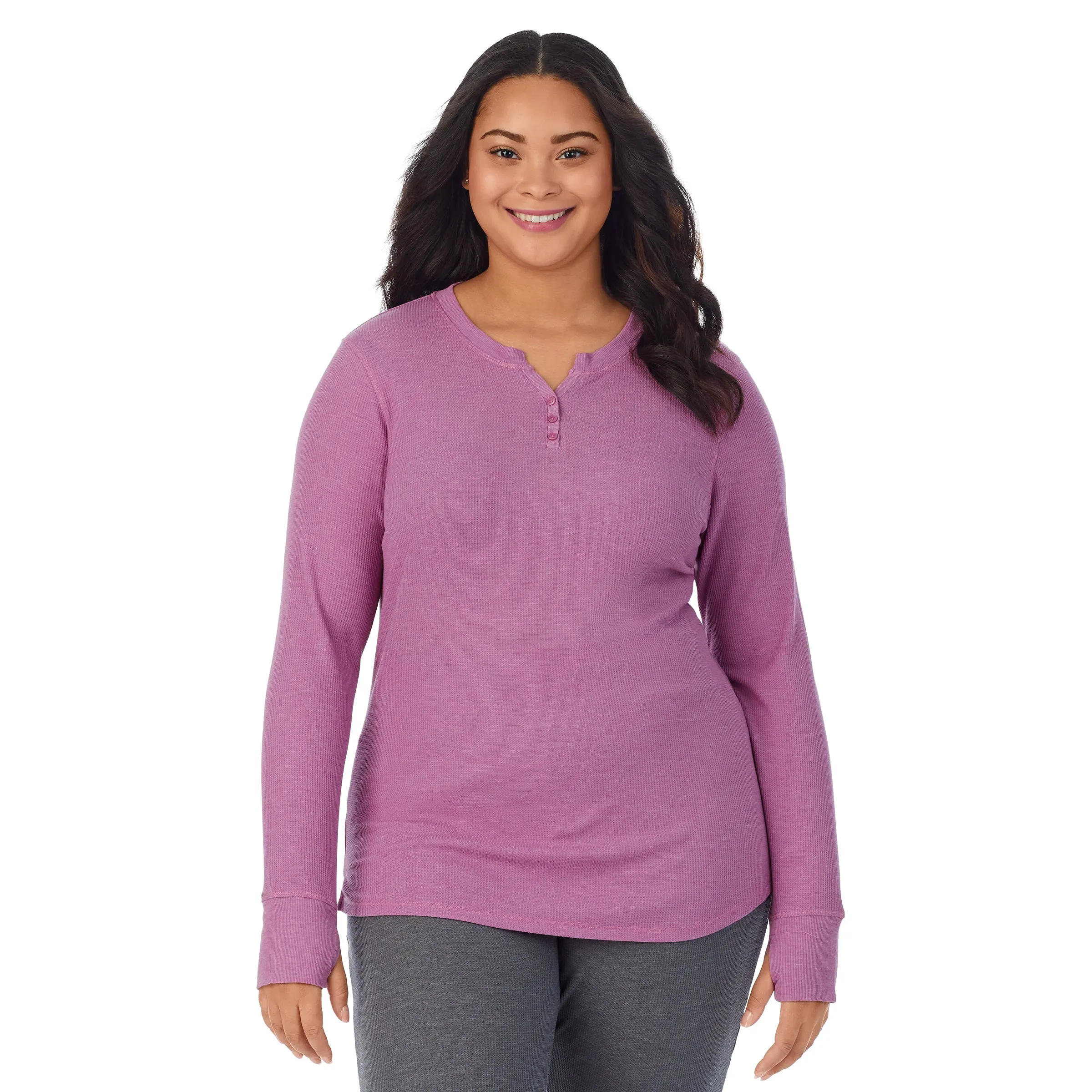 Stretch Thermal Long Sleeve Split V-Neck PLUS