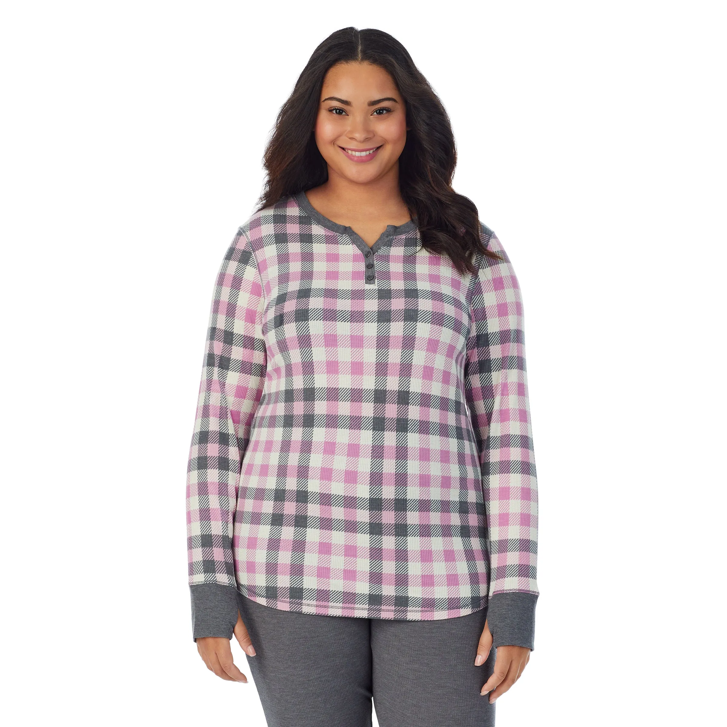 Stretch Thermal Long Sleeve Split V-Neck PLUS