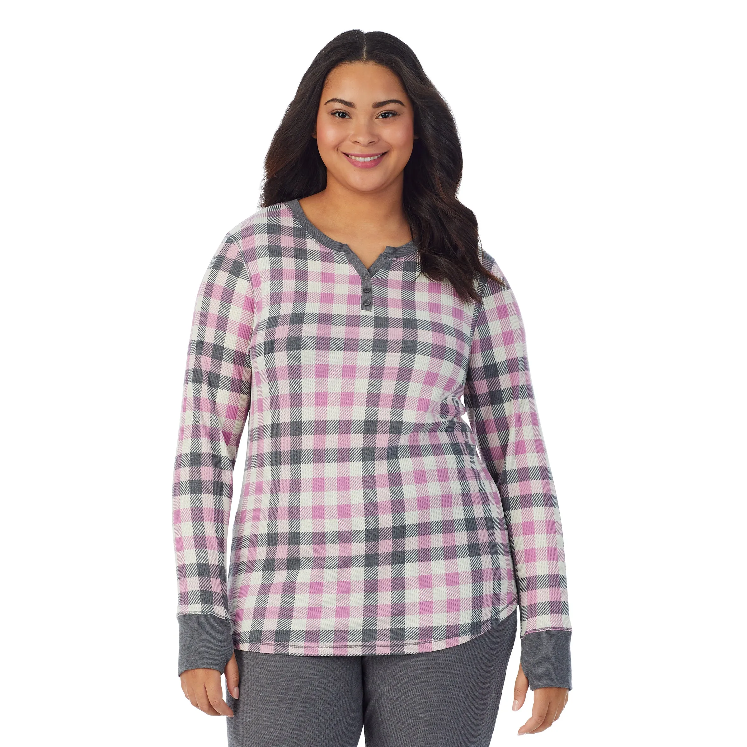 Stretch Thermal Long Sleeve Split V-Neck PLUS