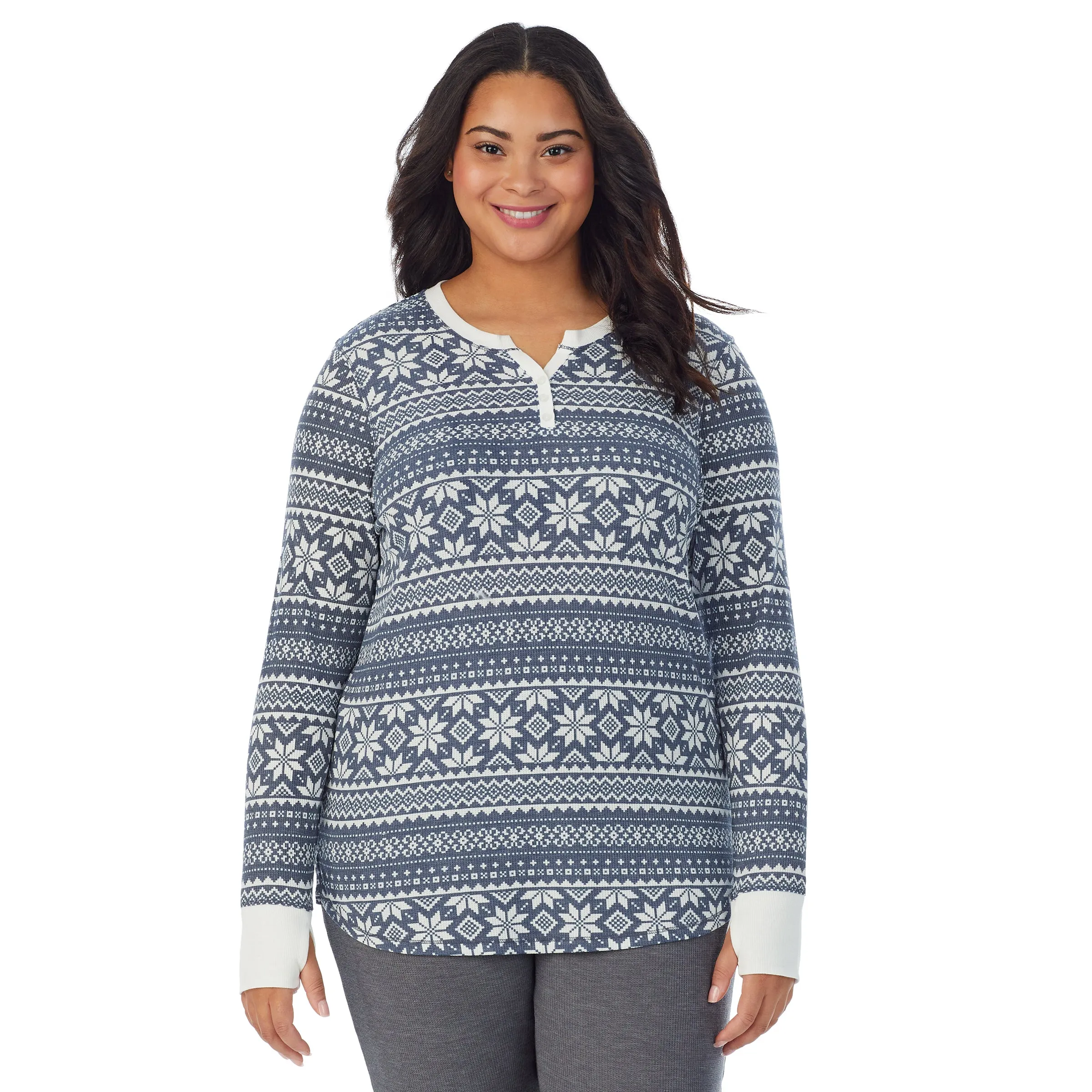 Stretch Thermal Long Sleeve Split V-Neck PLUS