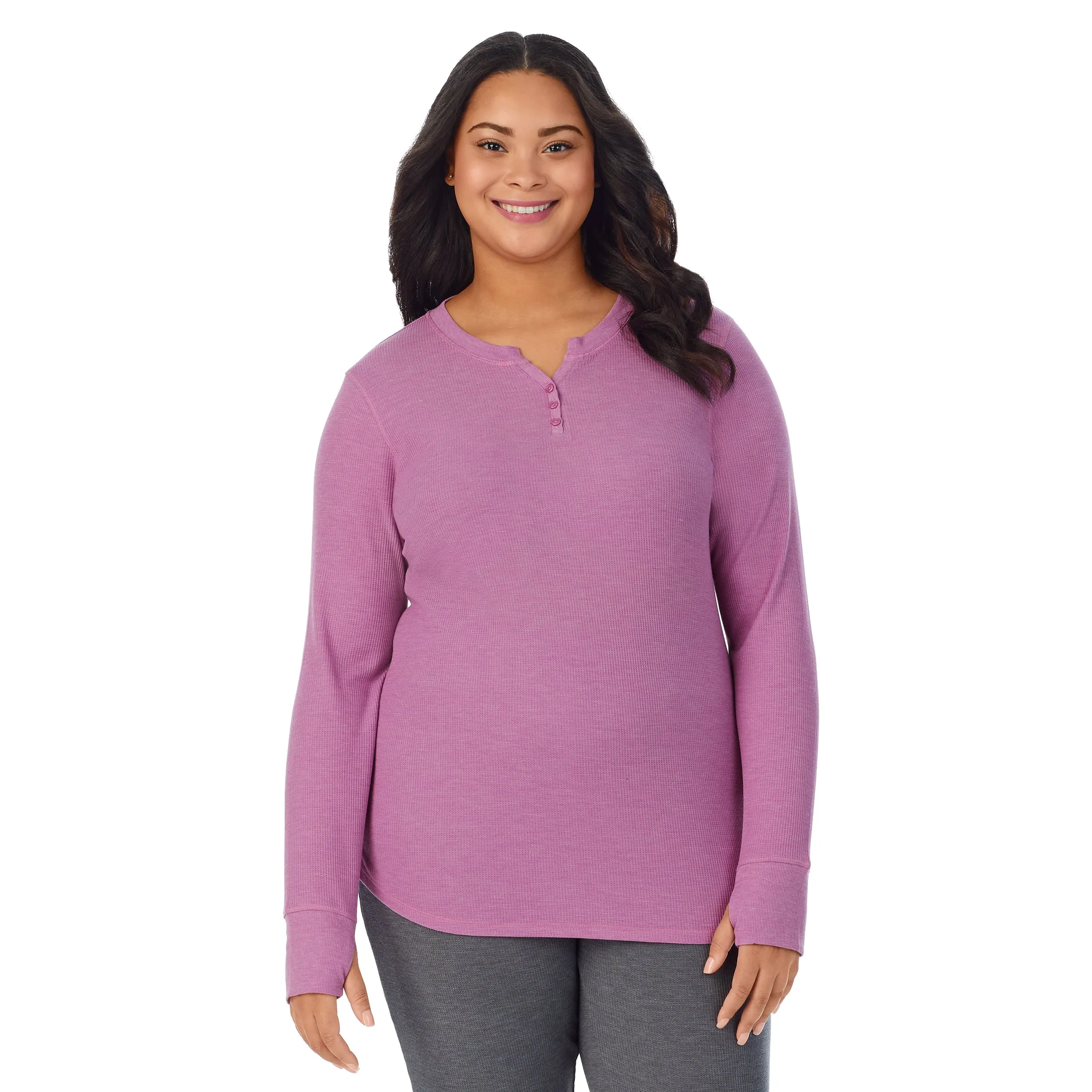 Stretch Thermal Long Sleeve Split V-Neck PLUS