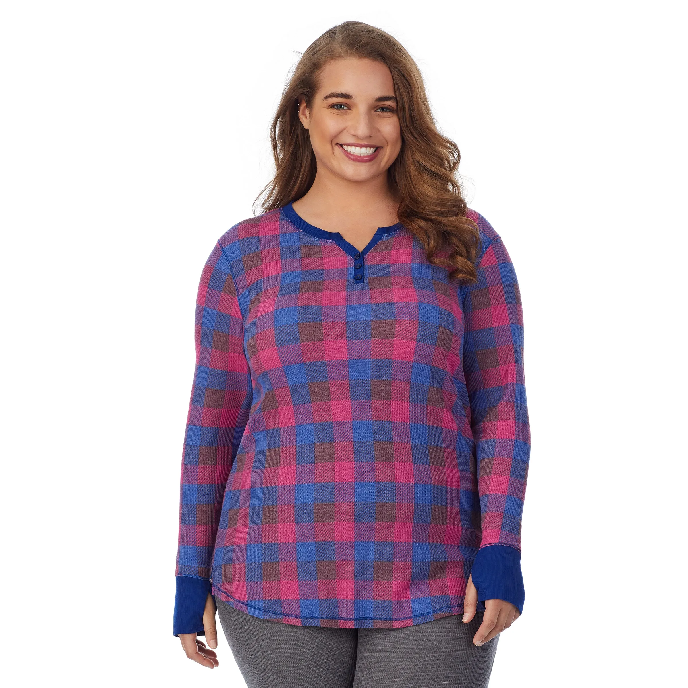Stretch Thermal Long Sleeve Split V-Neck PLUS