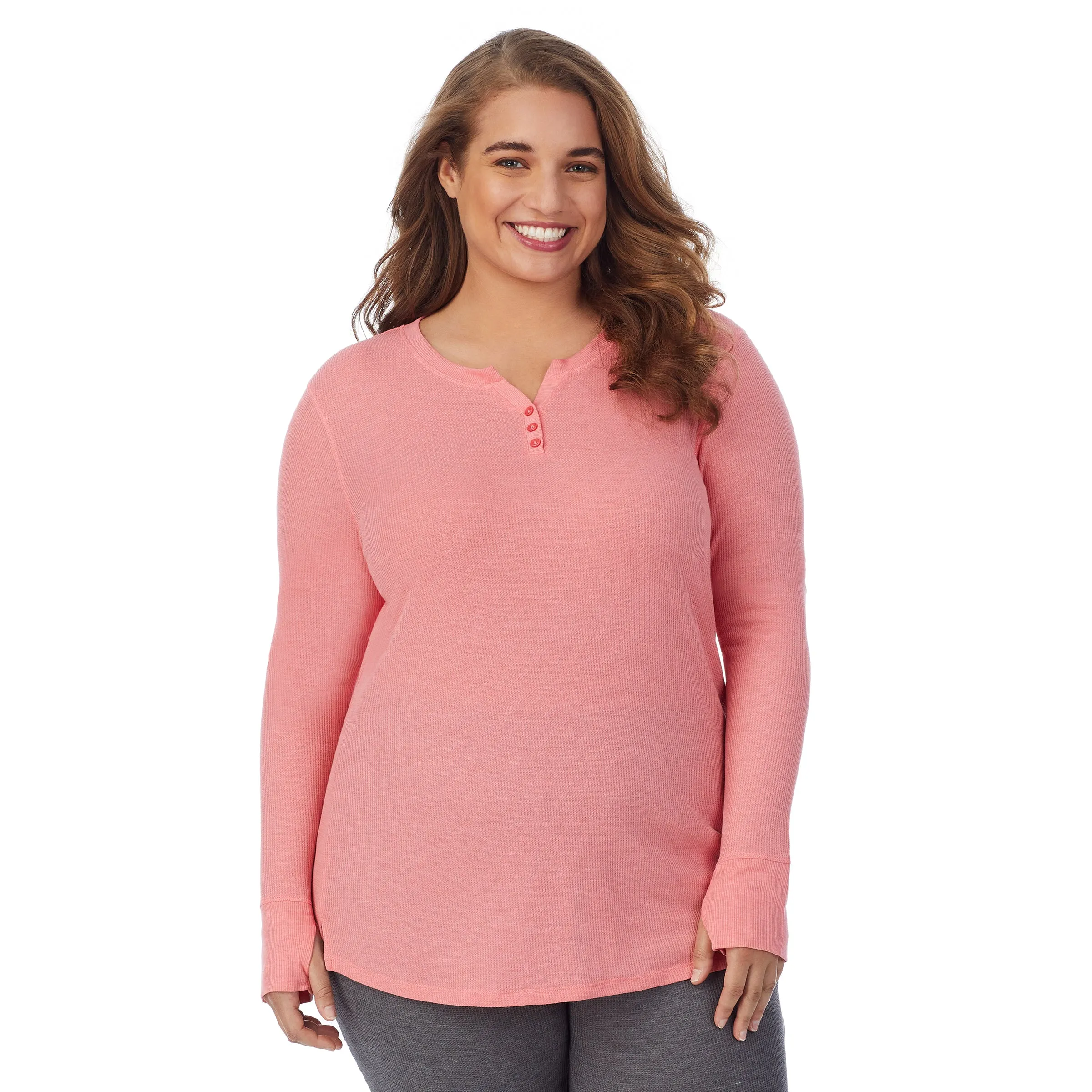 Stretch Thermal Long Sleeve Split V-Neck PLUS