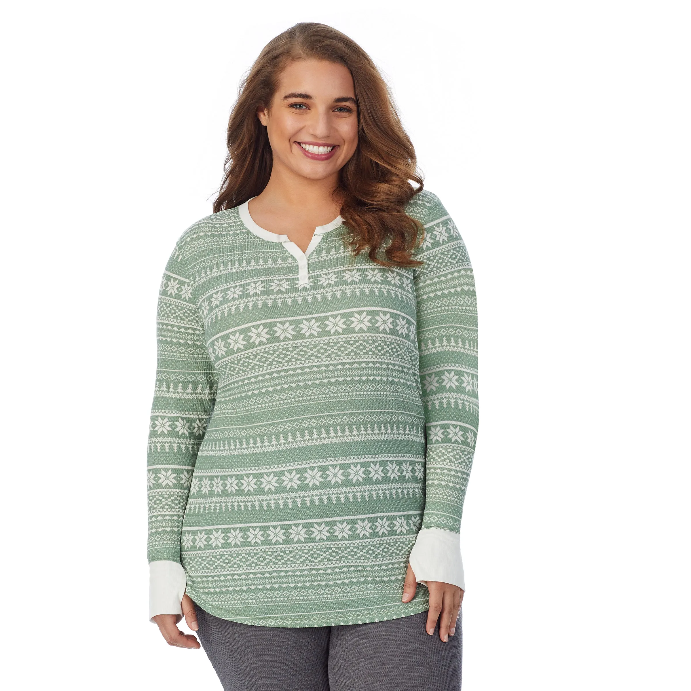 Stretch Thermal Long Sleeve Split V-Neck PLUS