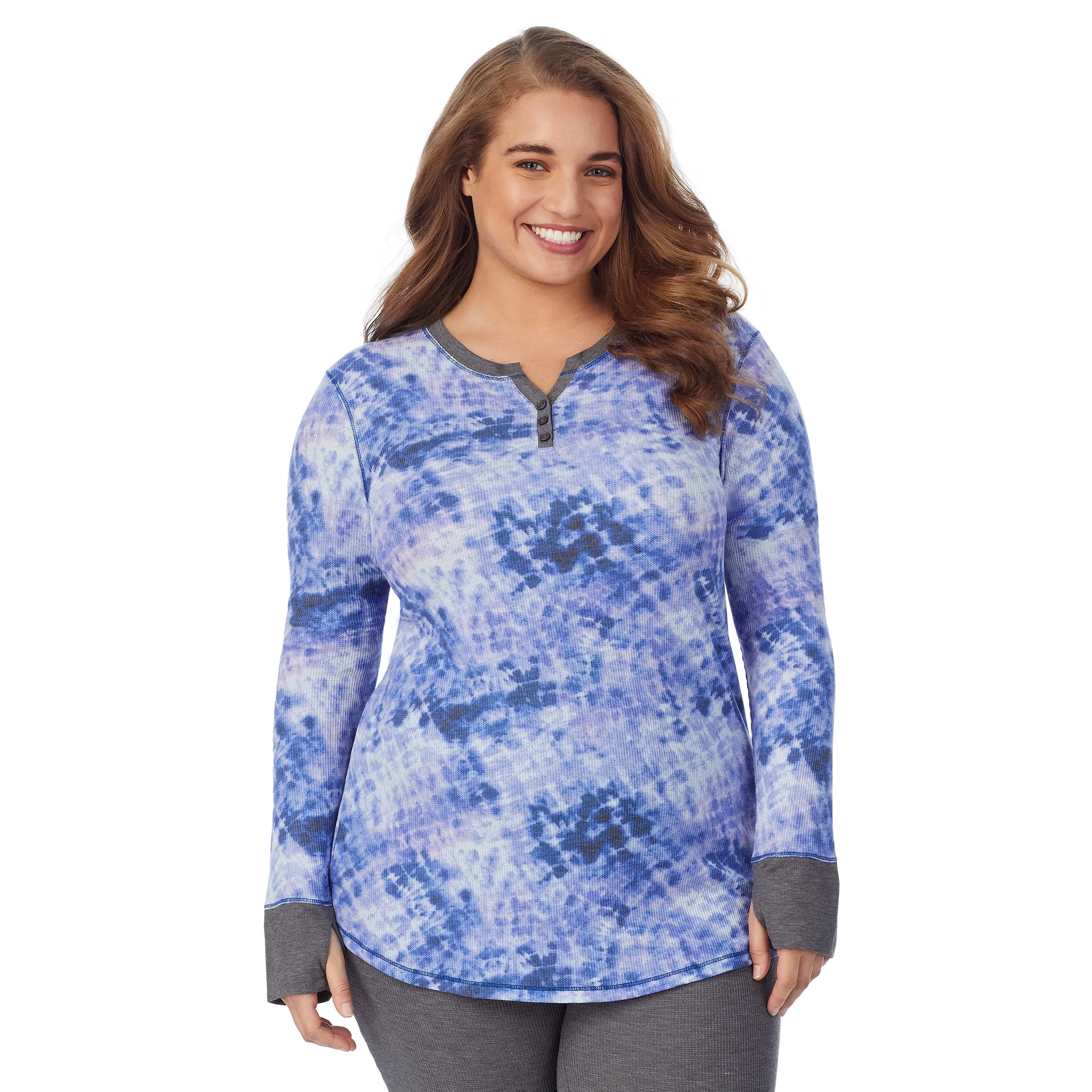 Stretch Thermal Long Sleeve Split V-Neck PLUS
