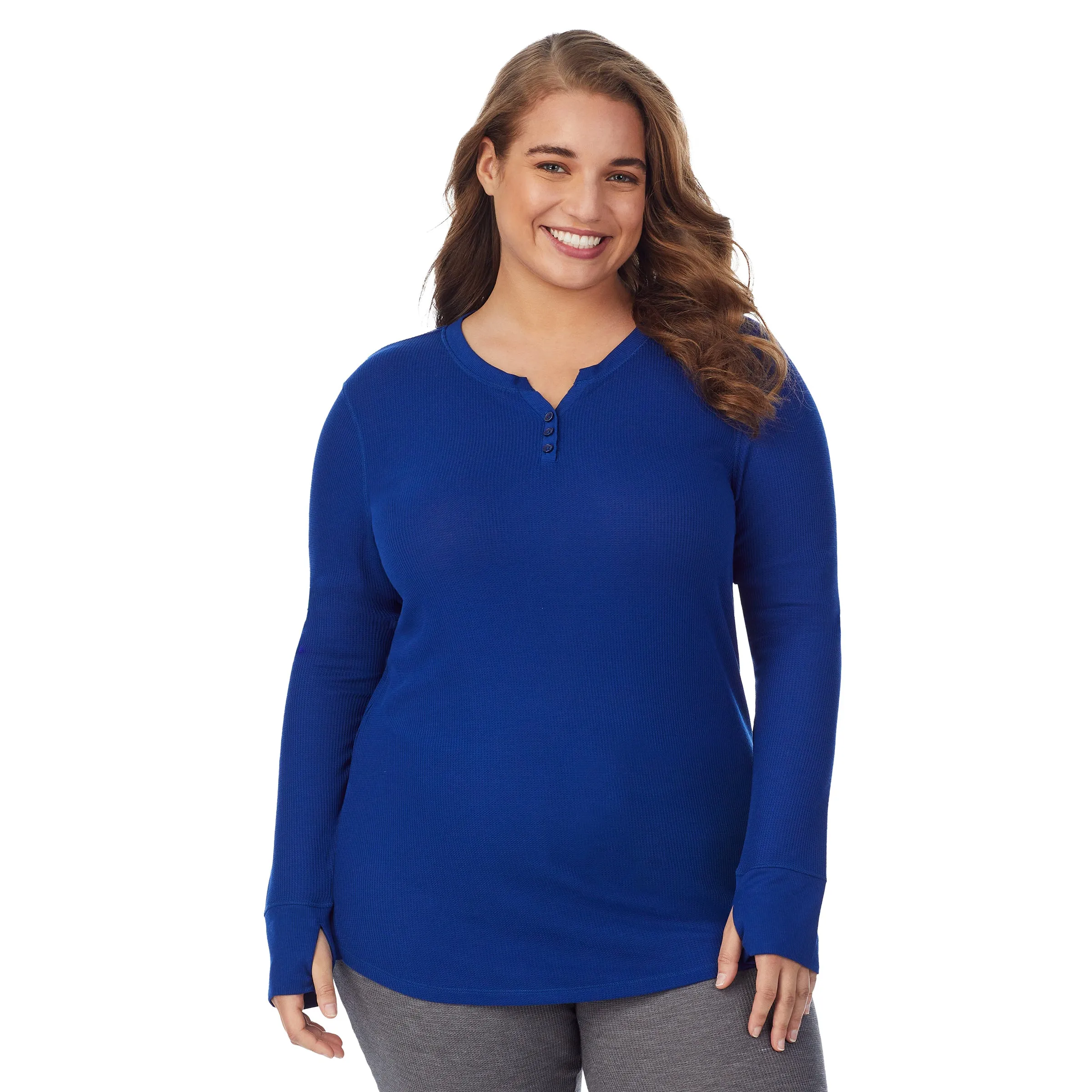 Stretch Thermal Long Sleeve Split V-Neck PLUS