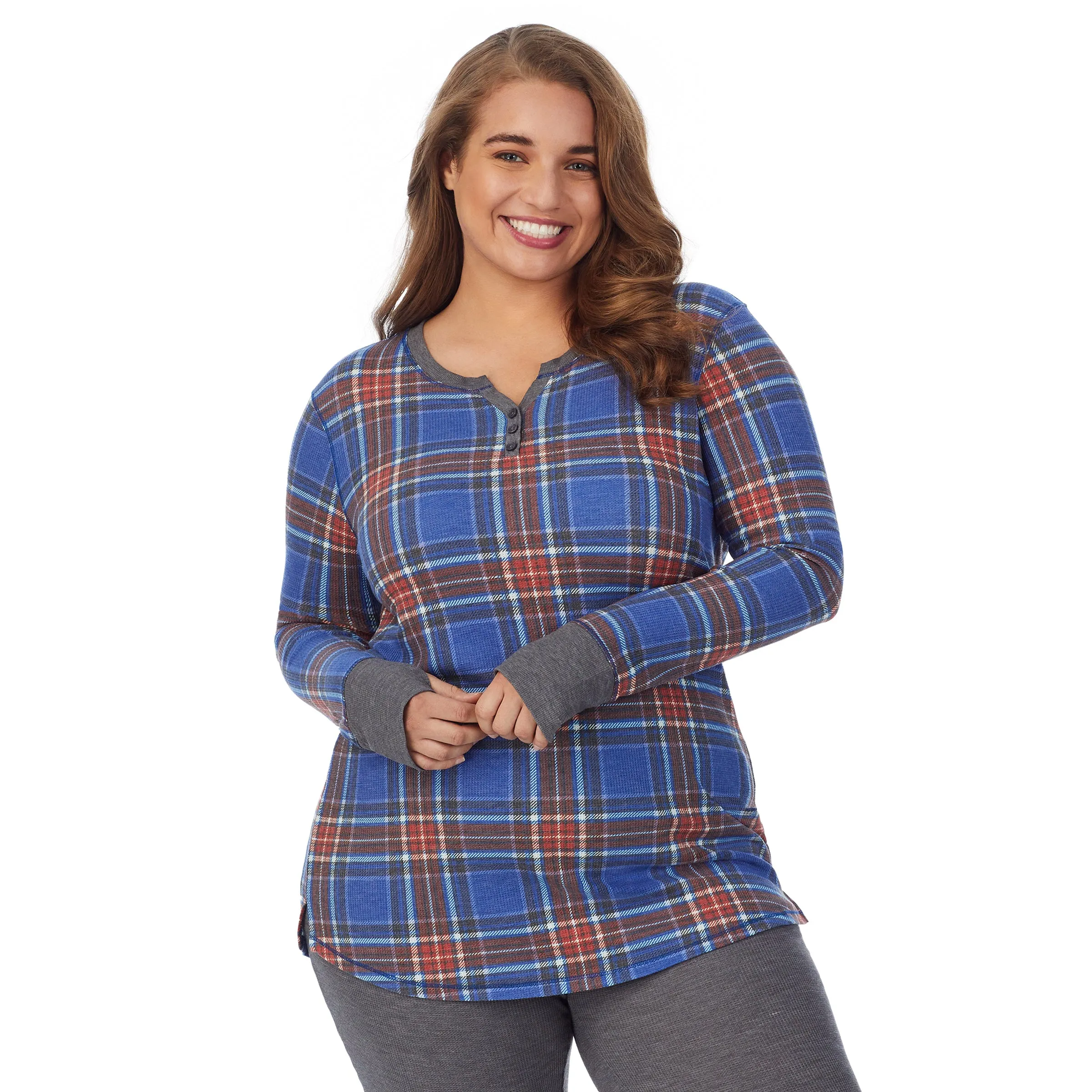 Stretch Thermal Long Sleeve Split V-Neck PLUS