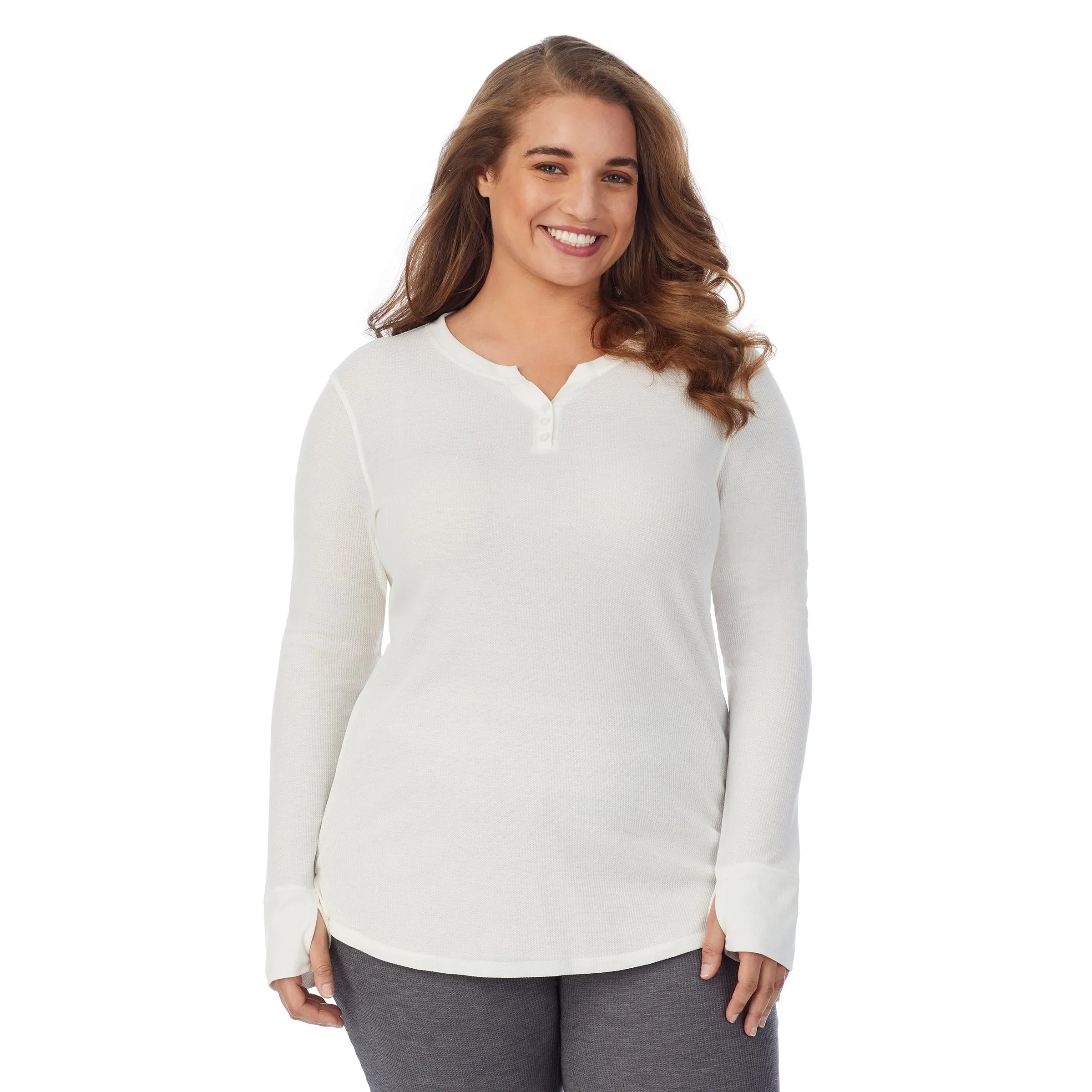 Stretch Thermal Long Sleeve Split V-Neck PLUS