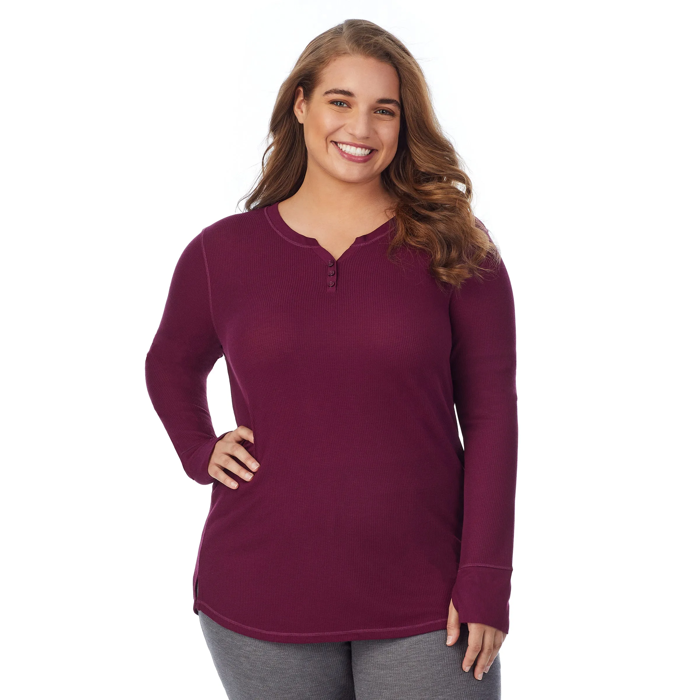 Stretch Thermal Long Sleeve Split V-Neck PLUS