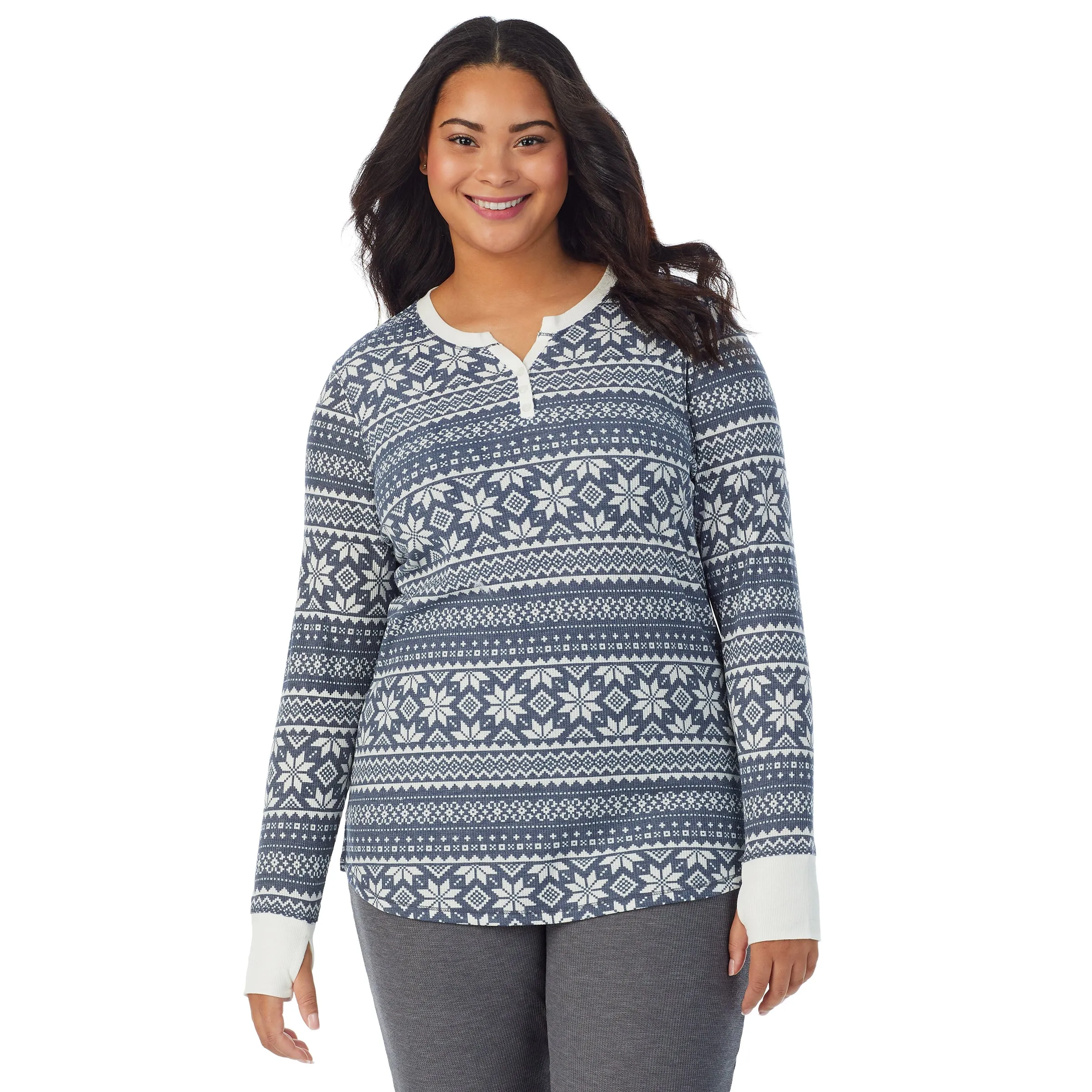 Stretch Thermal Long Sleeve Split V-Neck PLUS