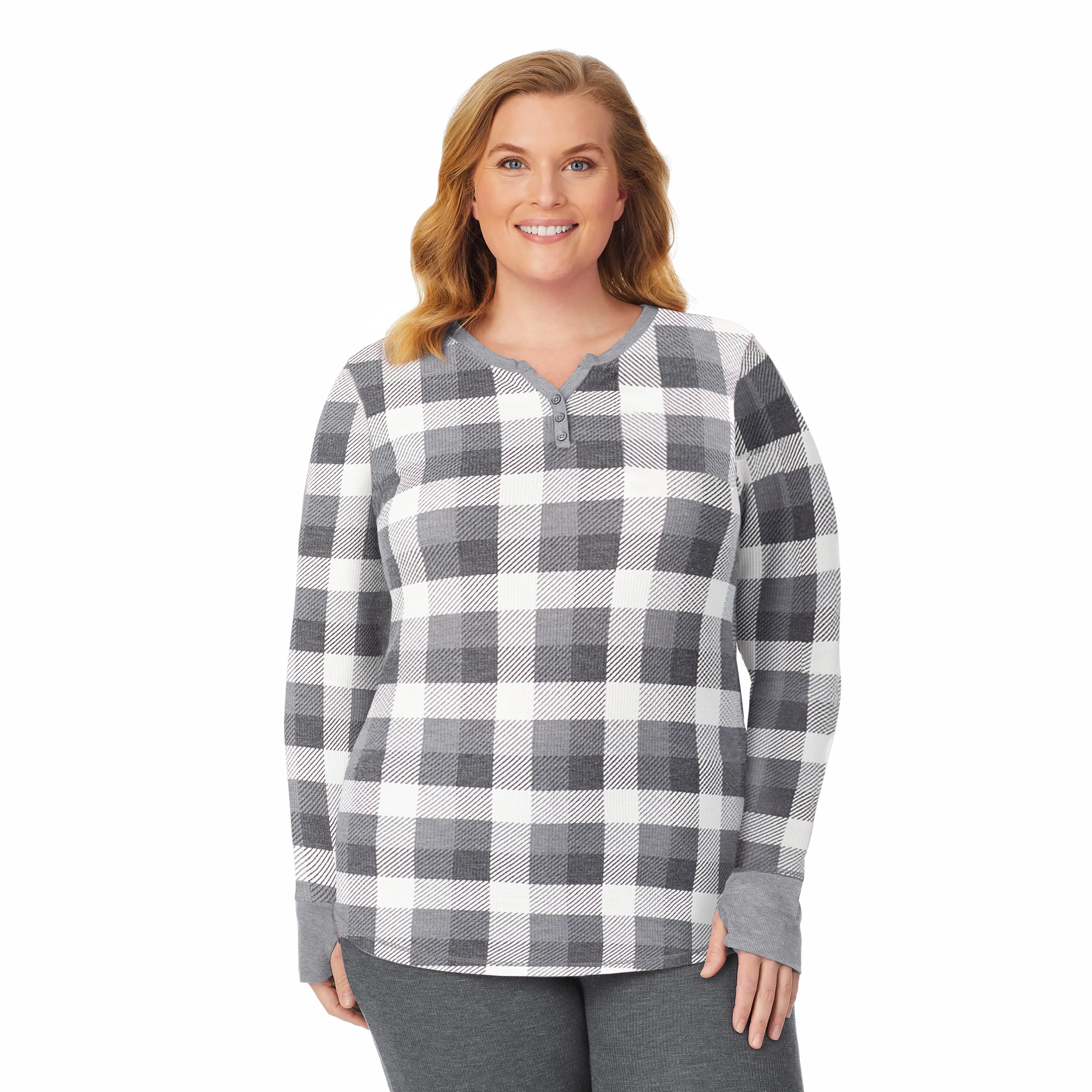 Stretch Thermal Long Sleeve Split V-Neck PLUS