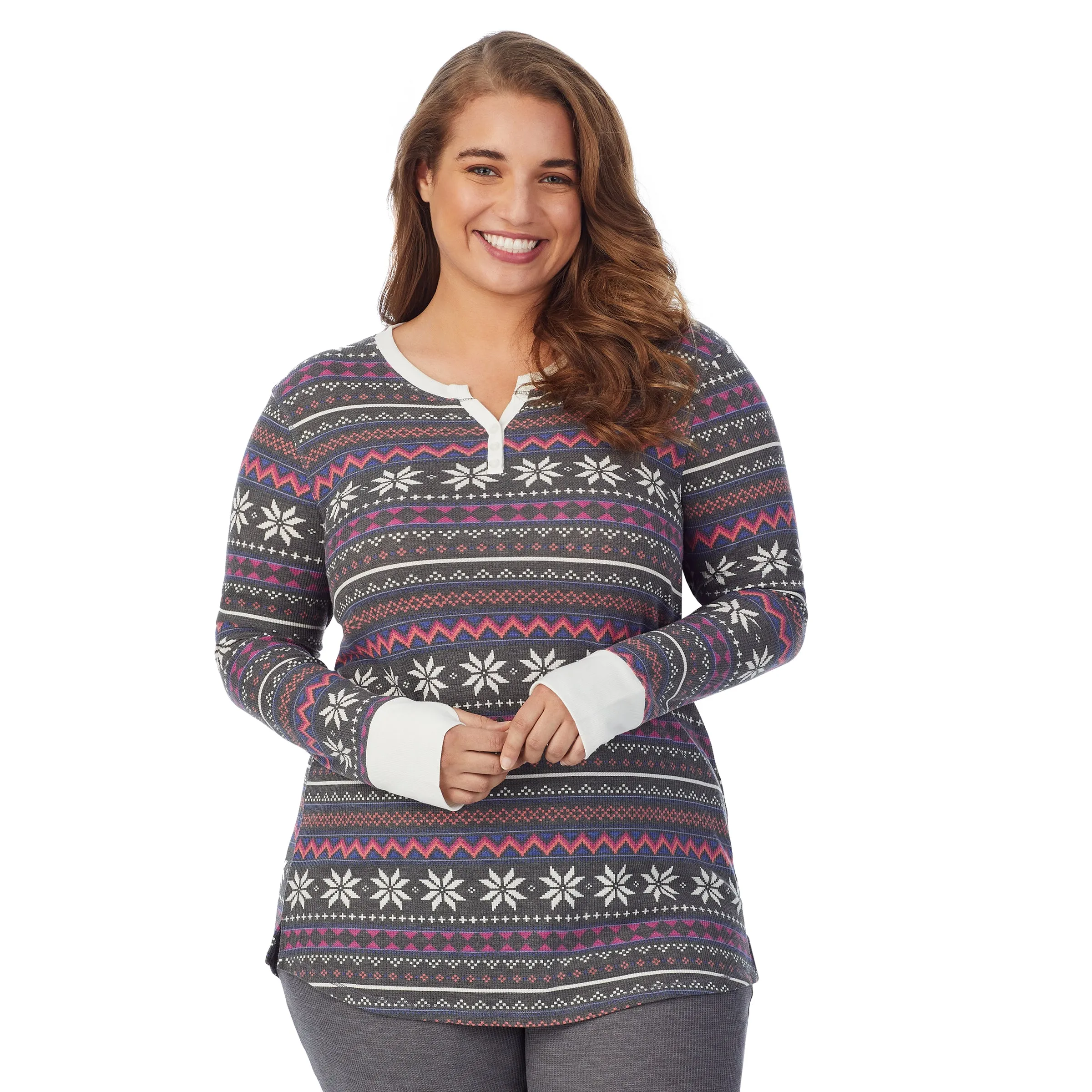 Stretch Thermal Long Sleeve Split V-Neck PLUS
