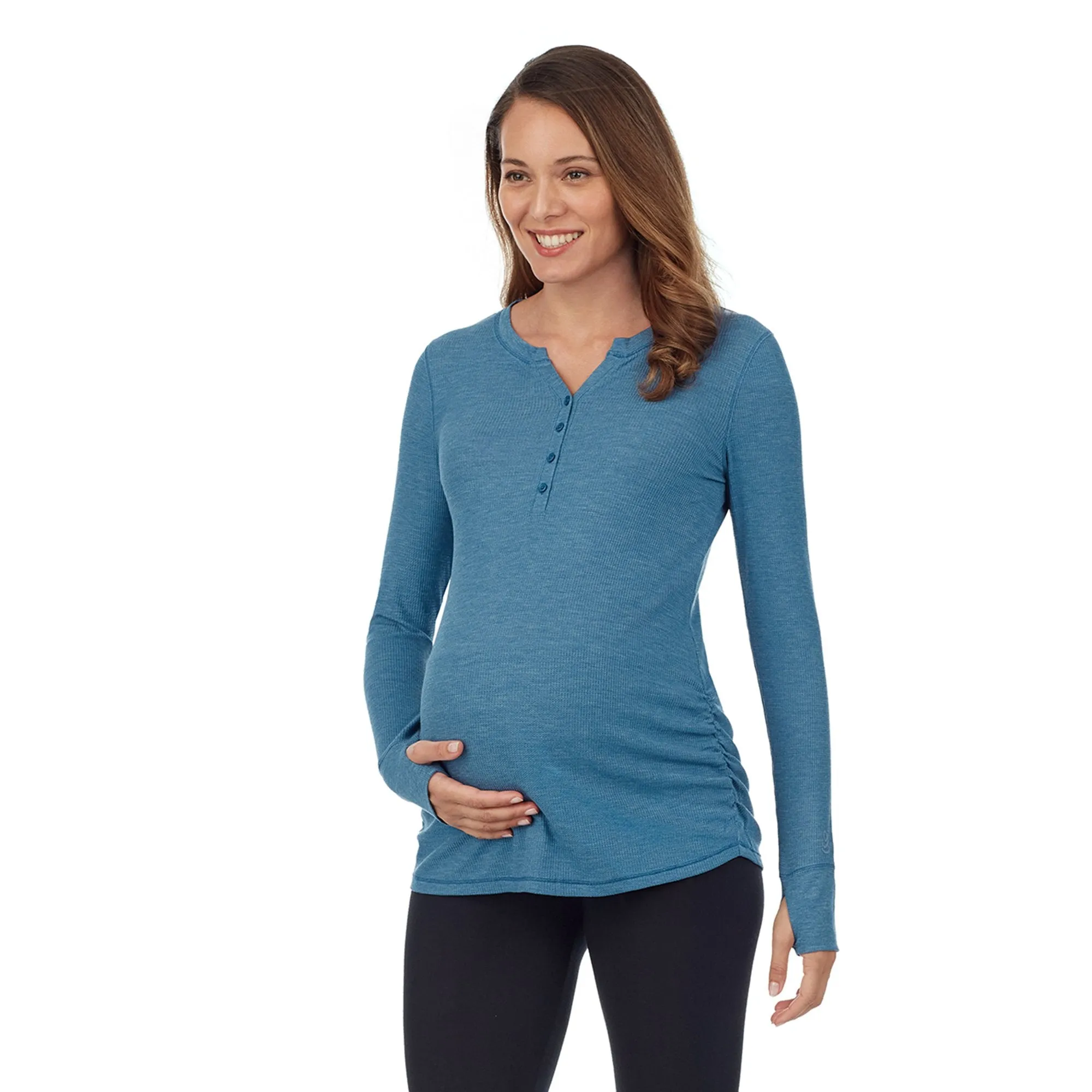 Stretch Thermal Maternity Long Sleeve Split V-Neck Henley