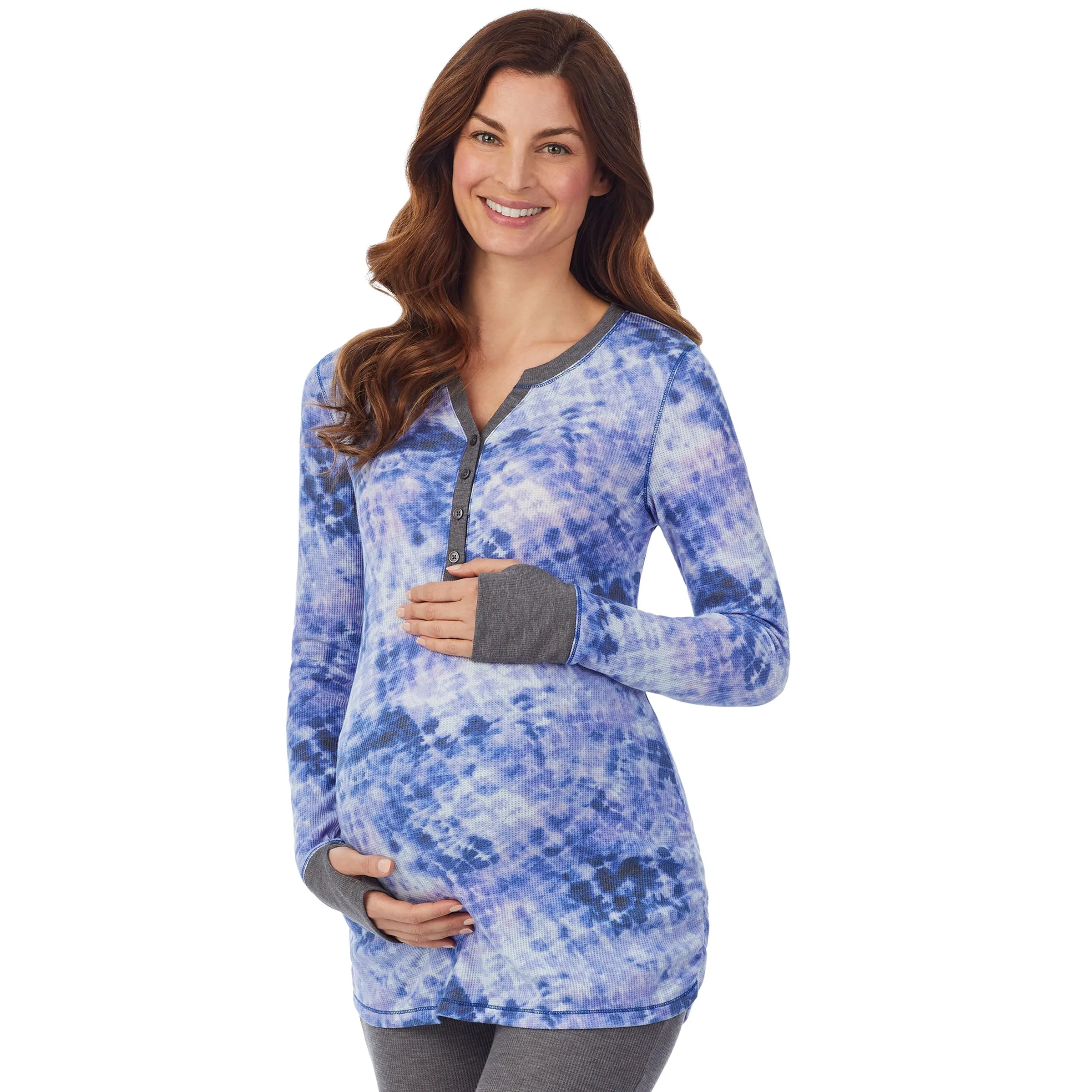 Stretch Thermal Maternity Long Sleeve Split V-Neck Henley