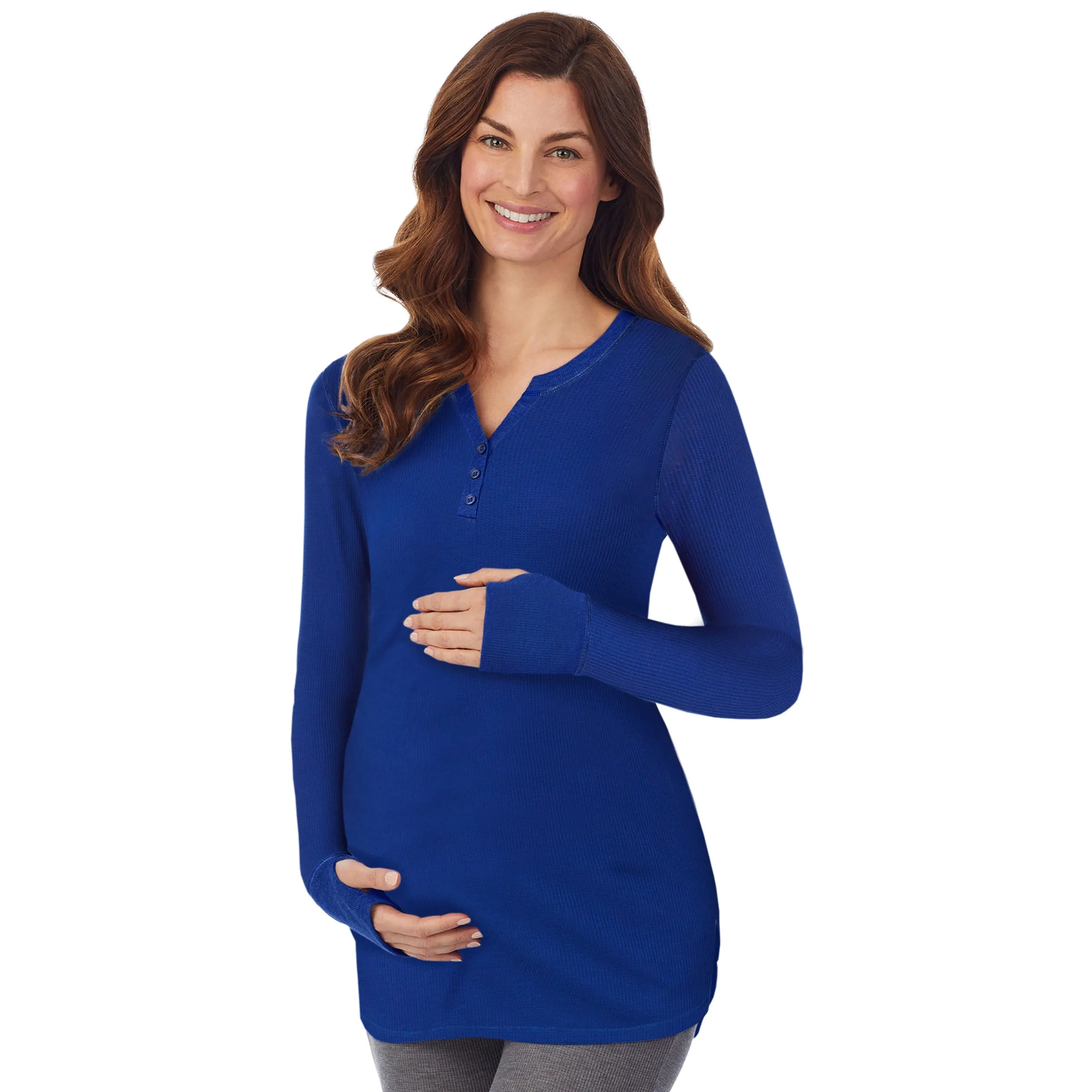 Stretch Thermal Maternity Long Sleeve Split V-Neck Henley