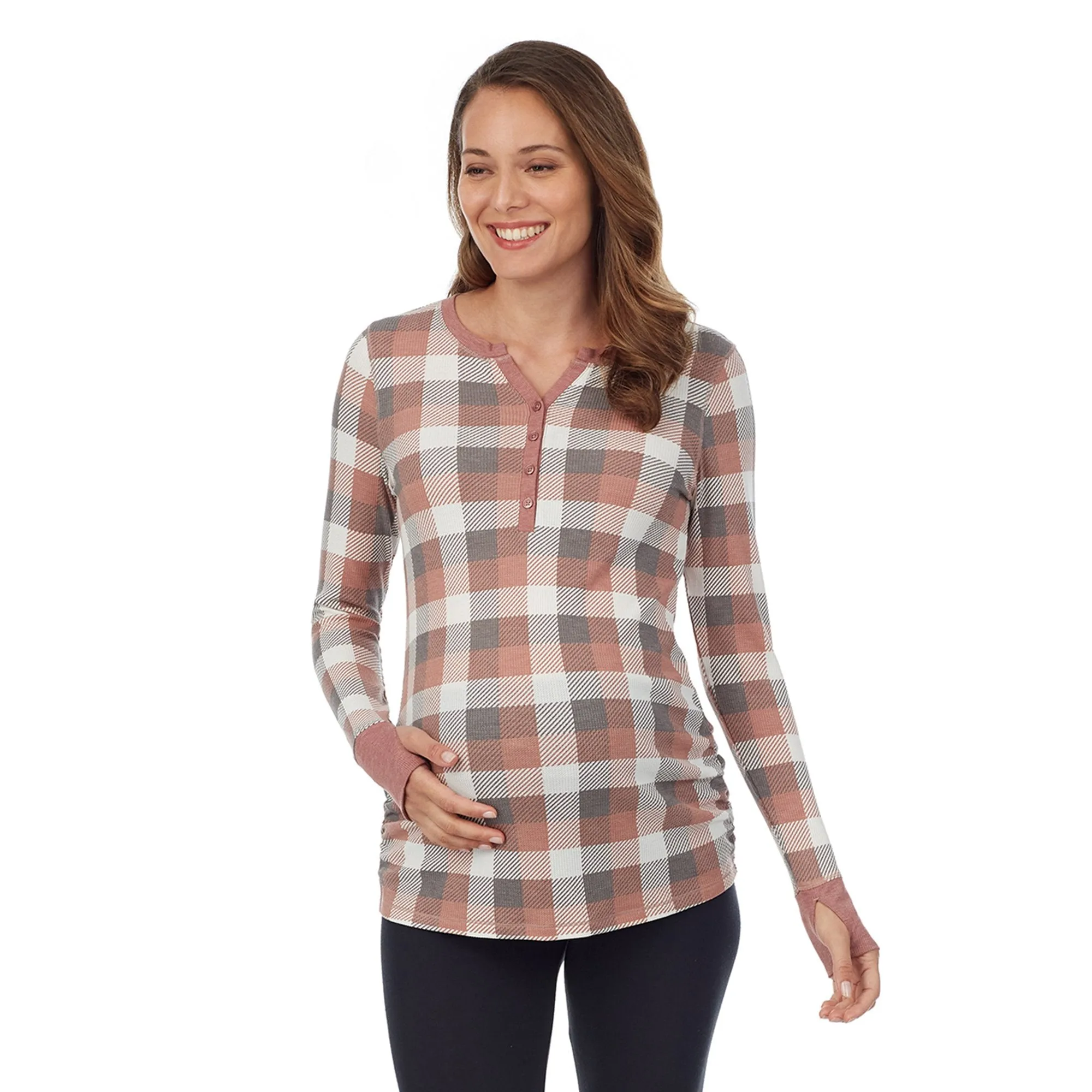 Stretch Thermal Maternity Long Sleeve Split V-Neck Henley