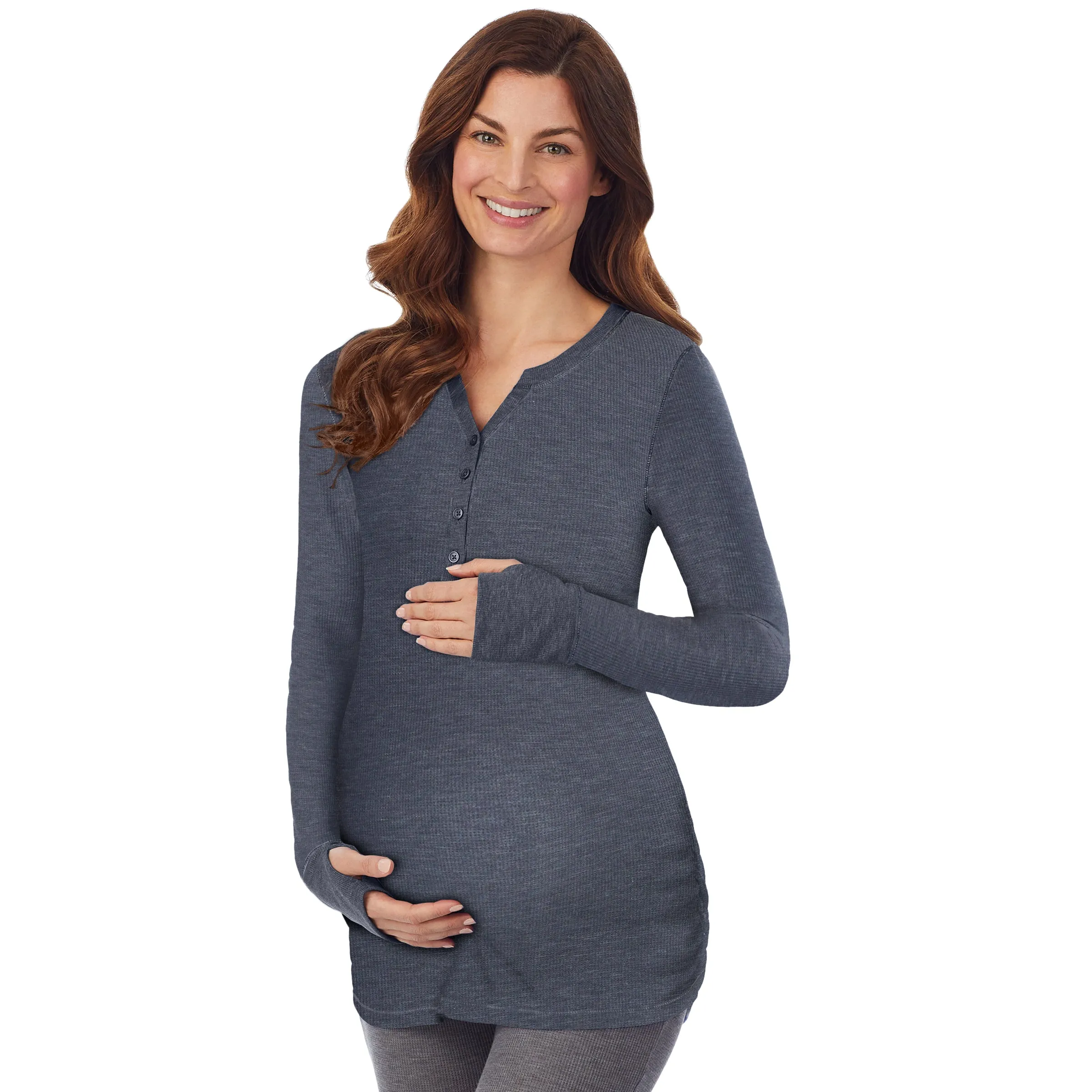 Stretch Thermal Maternity Long Sleeve Split V-Neck Henley