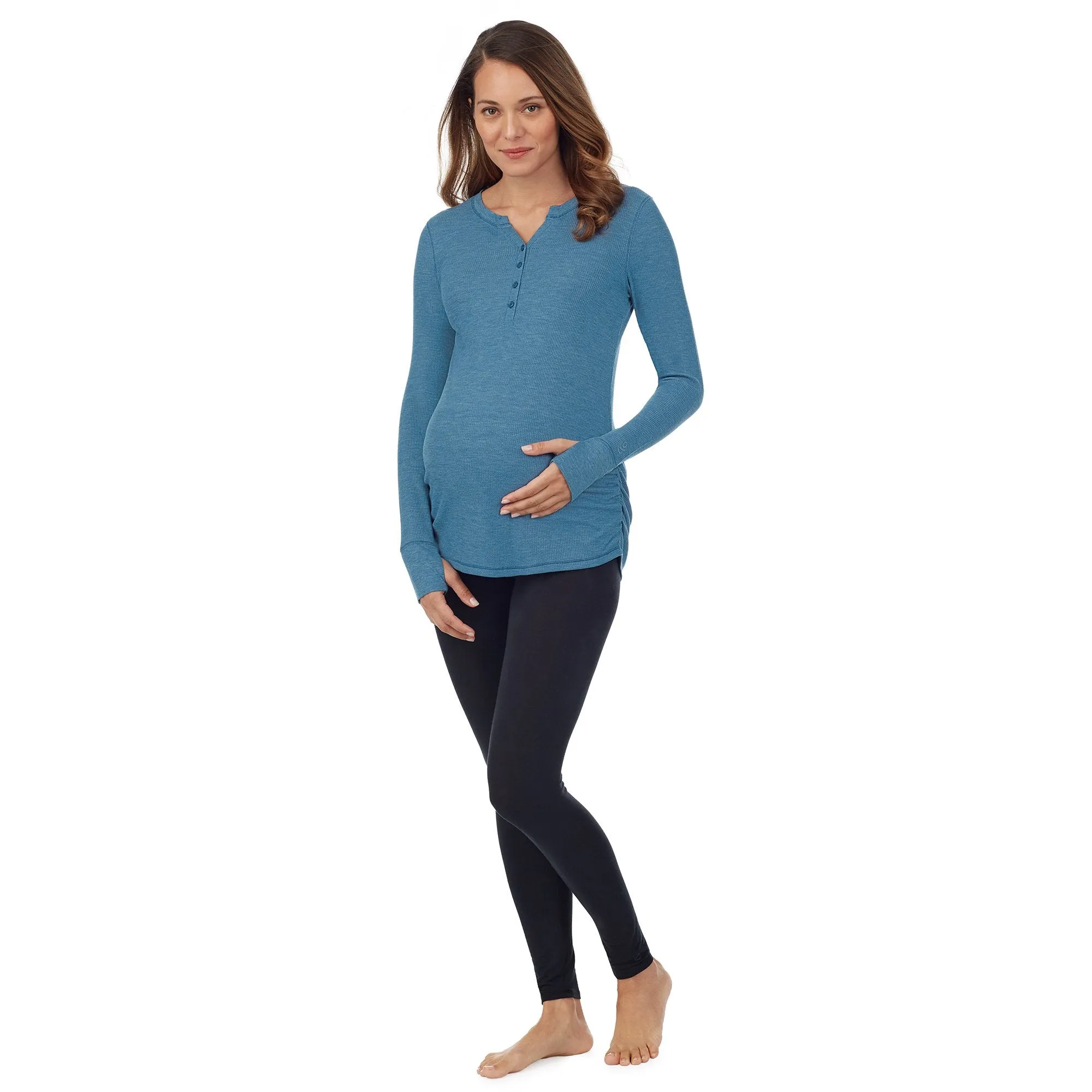Stretch Thermal Maternity Long Sleeve Split V-Neck Henley