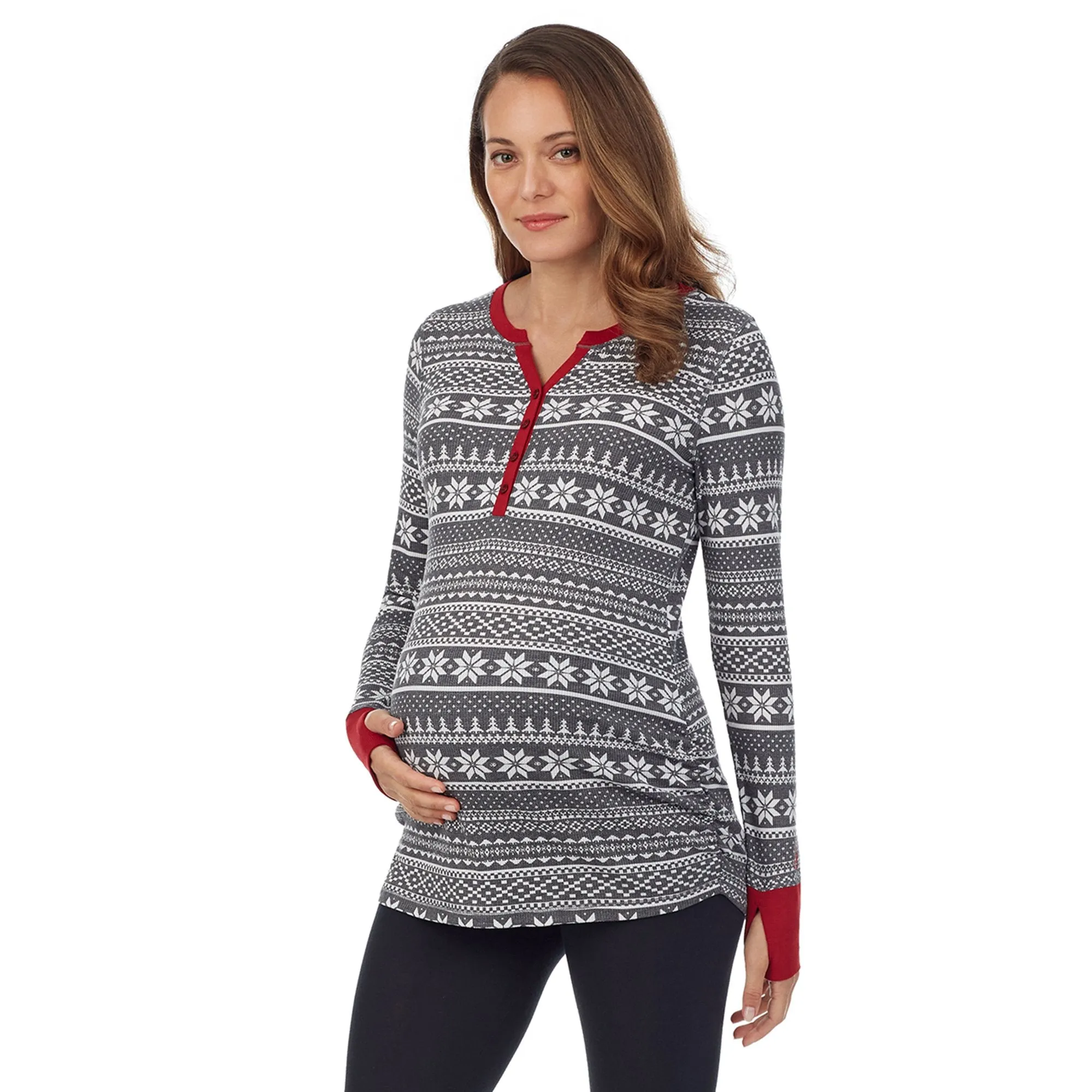 Stretch Thermal Maternity Long Sleeve Split V-Neck Henley