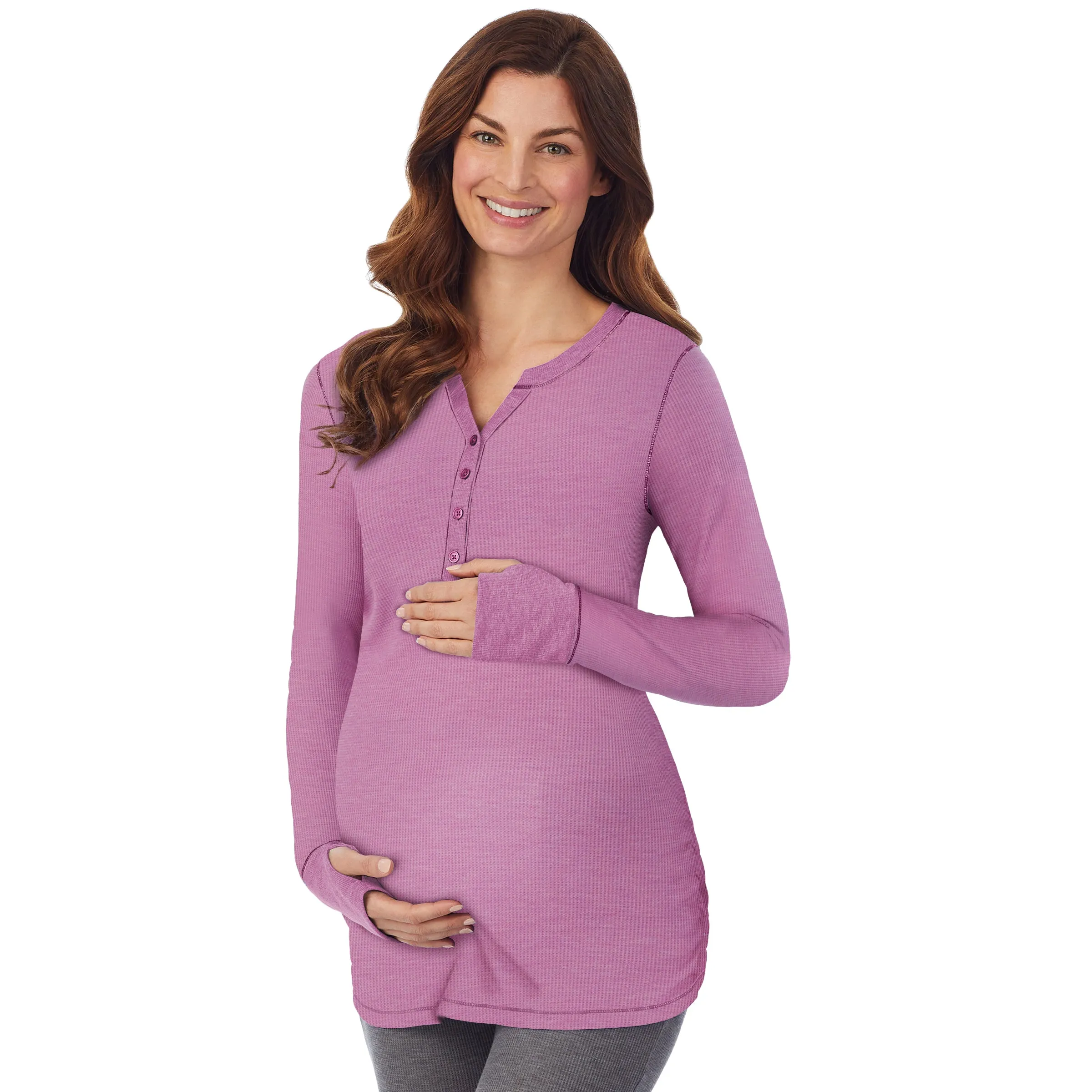 Stretch Thermal Maternity Long Sleeve Split V-Neck Henley