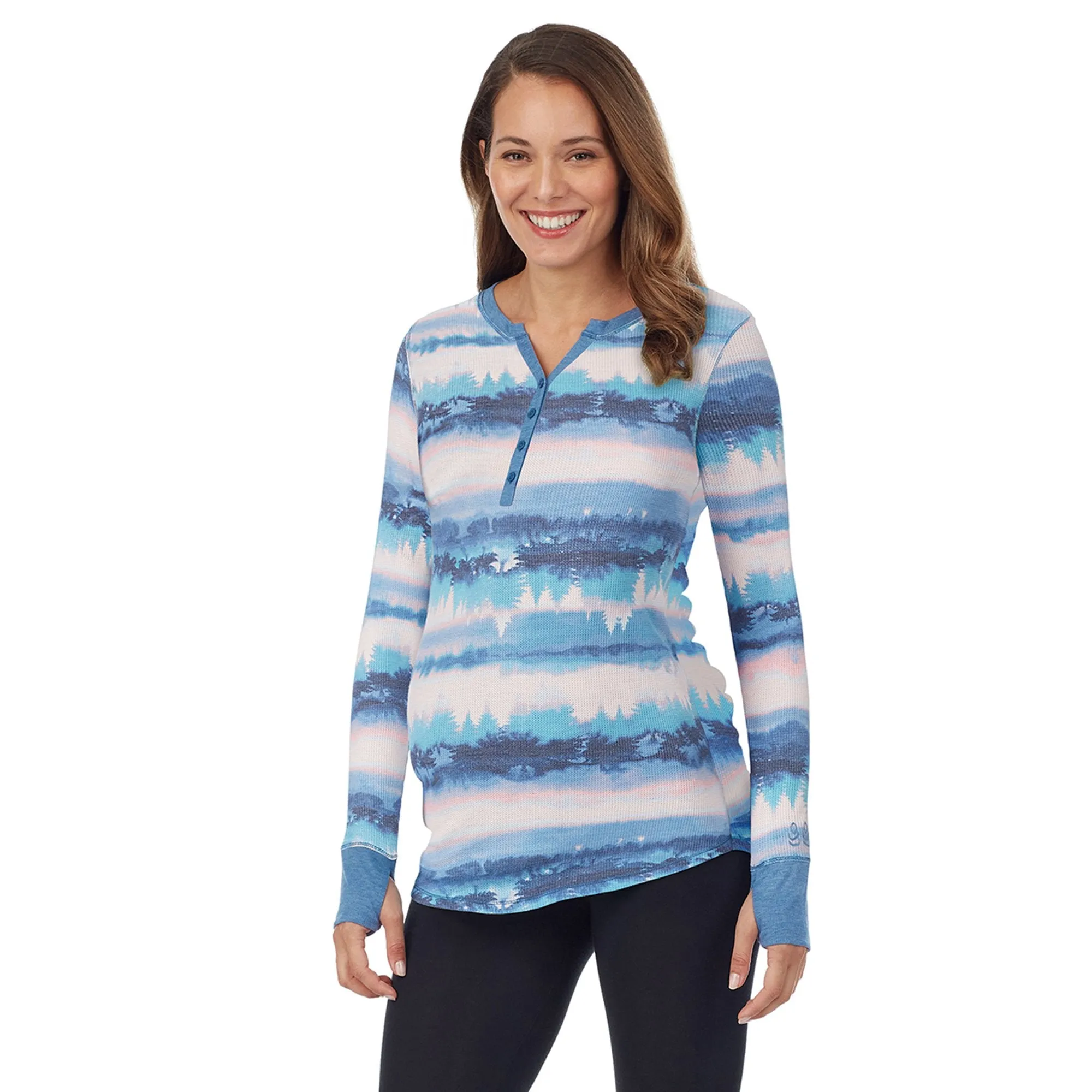 Stretch Thermal Maternity Long Sleeve Split V-Neck Henley