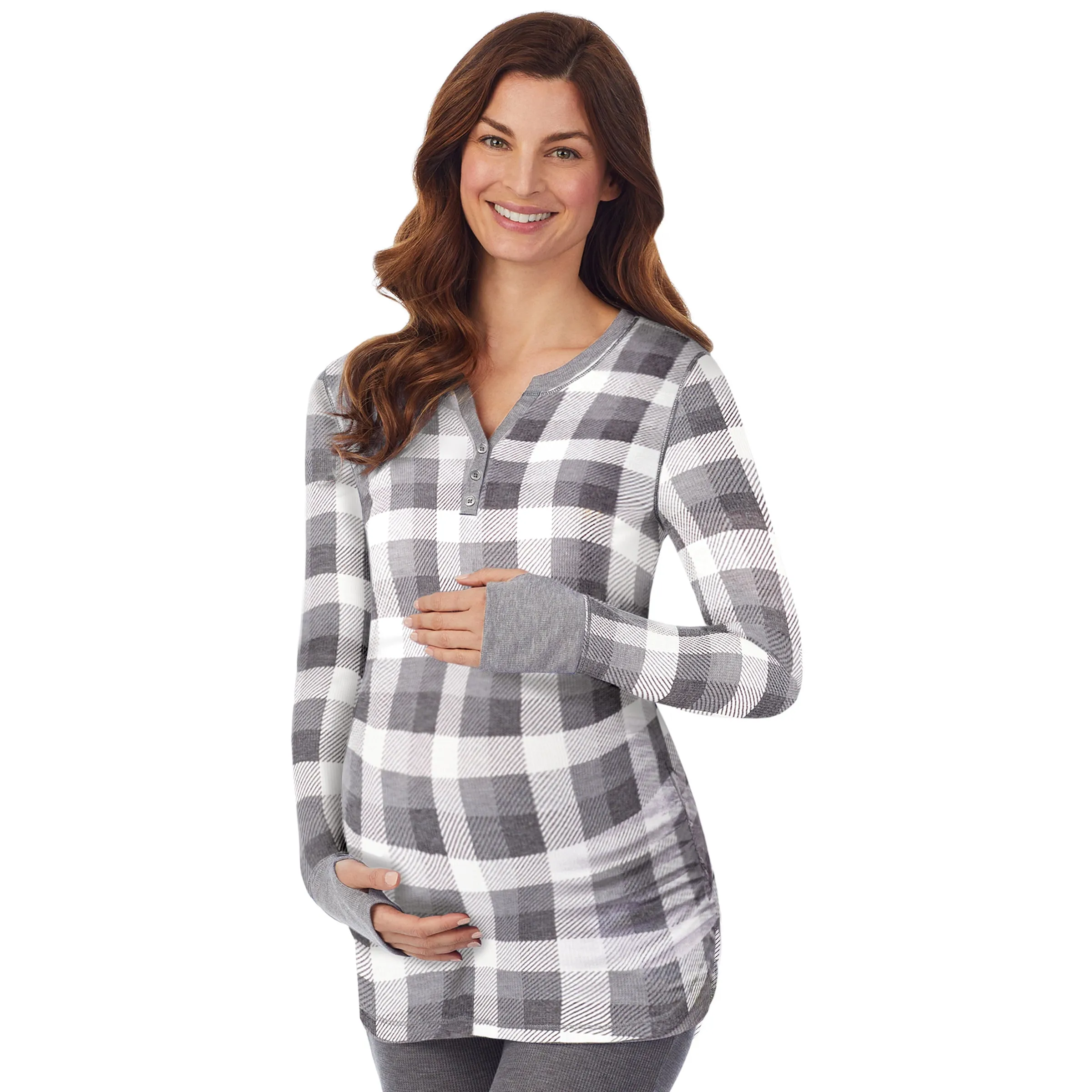 Stretch Thermal Maternity Long Sleeve Split V-Neck Henley