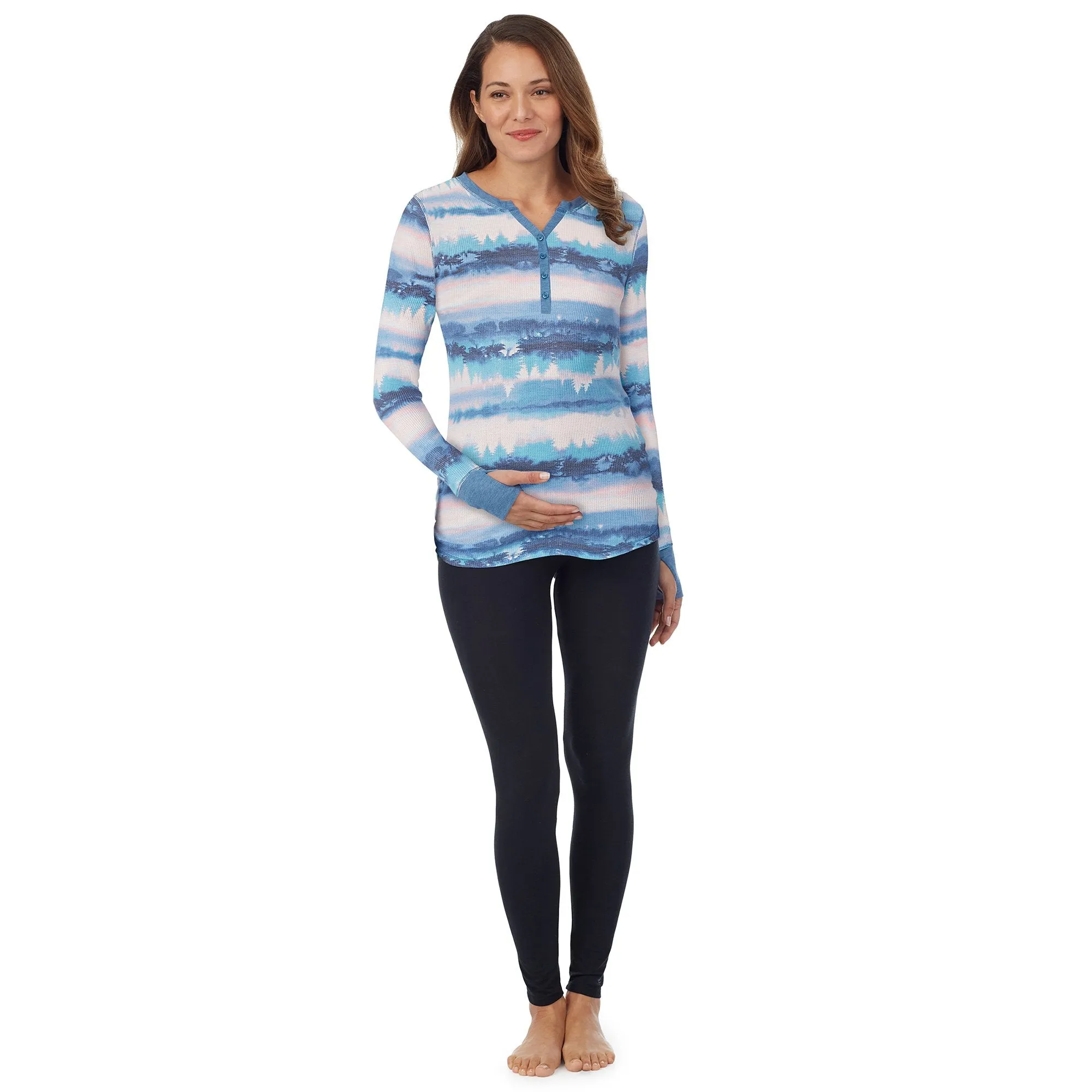 Stretch Thermal Maternity Long Sleeve Split V-Neck Henley